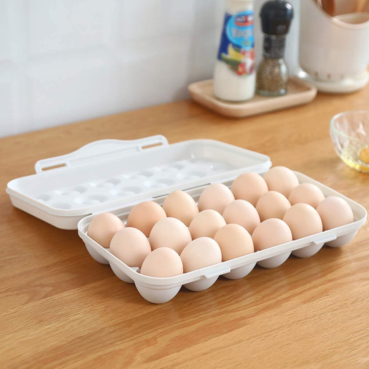 Valkyrin Plastic Egg Holder - 18 Egg Storage Tray with Lid, Refrigerator Egg Organizer for Kitchen, Fridge & Freezer | Fresh Keeping Egg Container, Perfect for Home Use & Meal Prep Organization