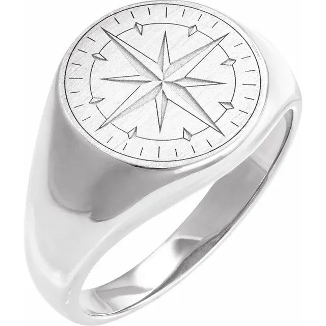 Vintage Compass Signet Ring for Men - Stainless Steel Engraved Compass Design Ring - Perfect for Travel, Adventure & Outdoor Enthusiasts