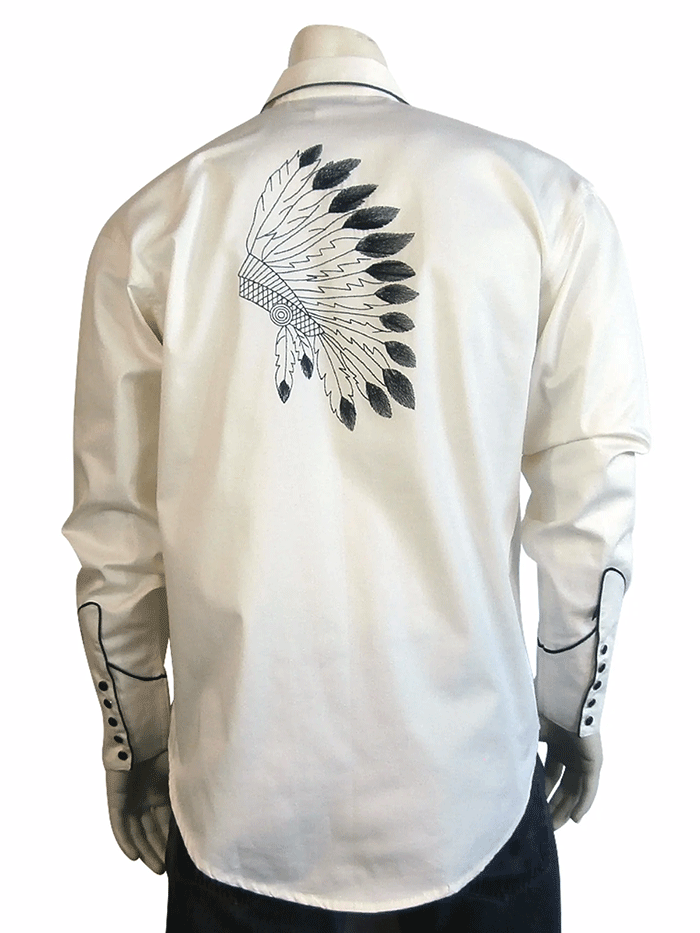 Rockmount 6874 Men's Gabardine Warbonnet Embroidered Western Shirt - Ivory - Perfect for Cowboy Rodeo, Country Music Festivals & Western Style Outfits
