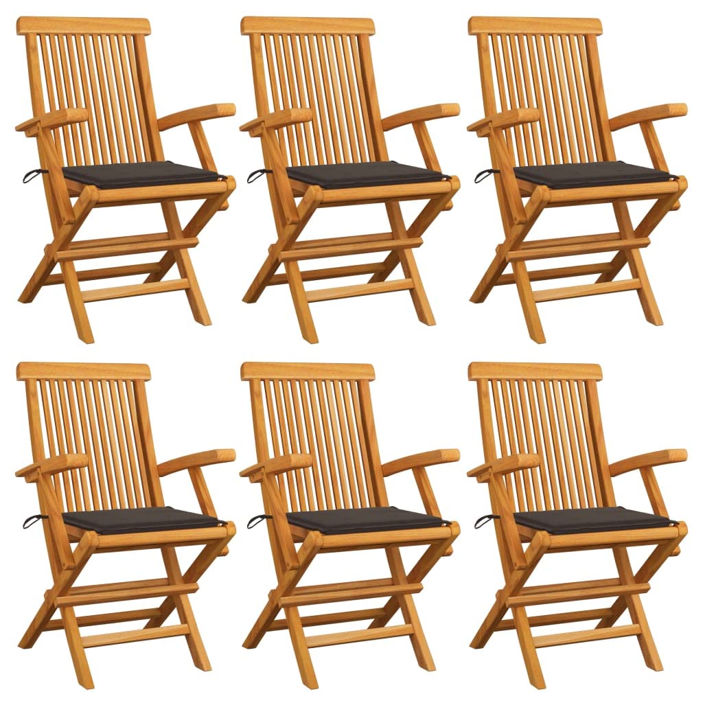 Premium Outdoor Dining Chairs Set of 6 - Solid Teak Wood Patio Chairs with Armrests & Taupe Cushions for Garden, Backyard, Poolside - Weather-Resistant Comfortable Seating for Outdoor Entertaining