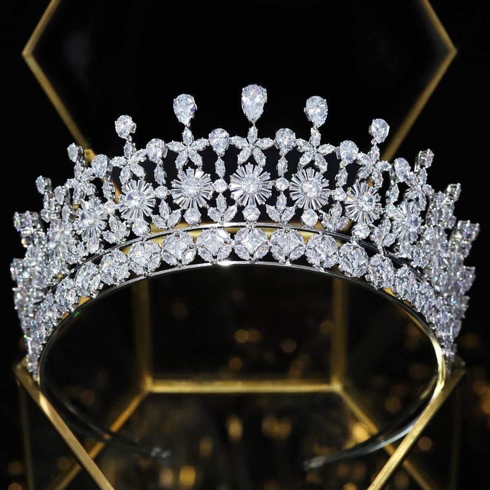 Elegant Silver Cubic Zirconia Princess Tiara Crown for Women - Perfect Wedding, Bridal, Pageant Hair Accessory & Gift (HG0142) | Ideal for Bridal Showers, Prom, Quinceañera & Special Occasions