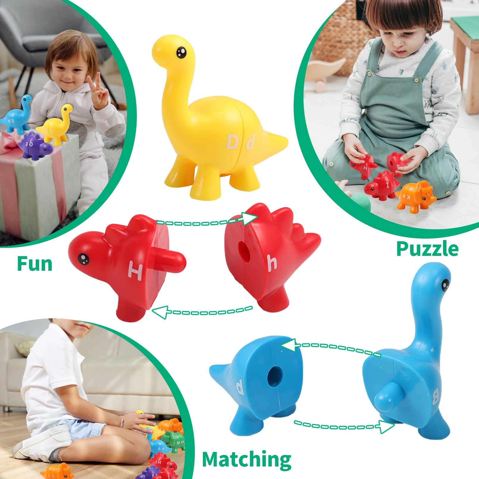 ABC Alphabet Dinosaurs Matching Learning Toys - 26 Letters Dinosaur Game, Montessori Double-Sided Educational Toys for Boys & Girls | Preschool Letter Recognition, Homeschool & Classroom Learning Activities