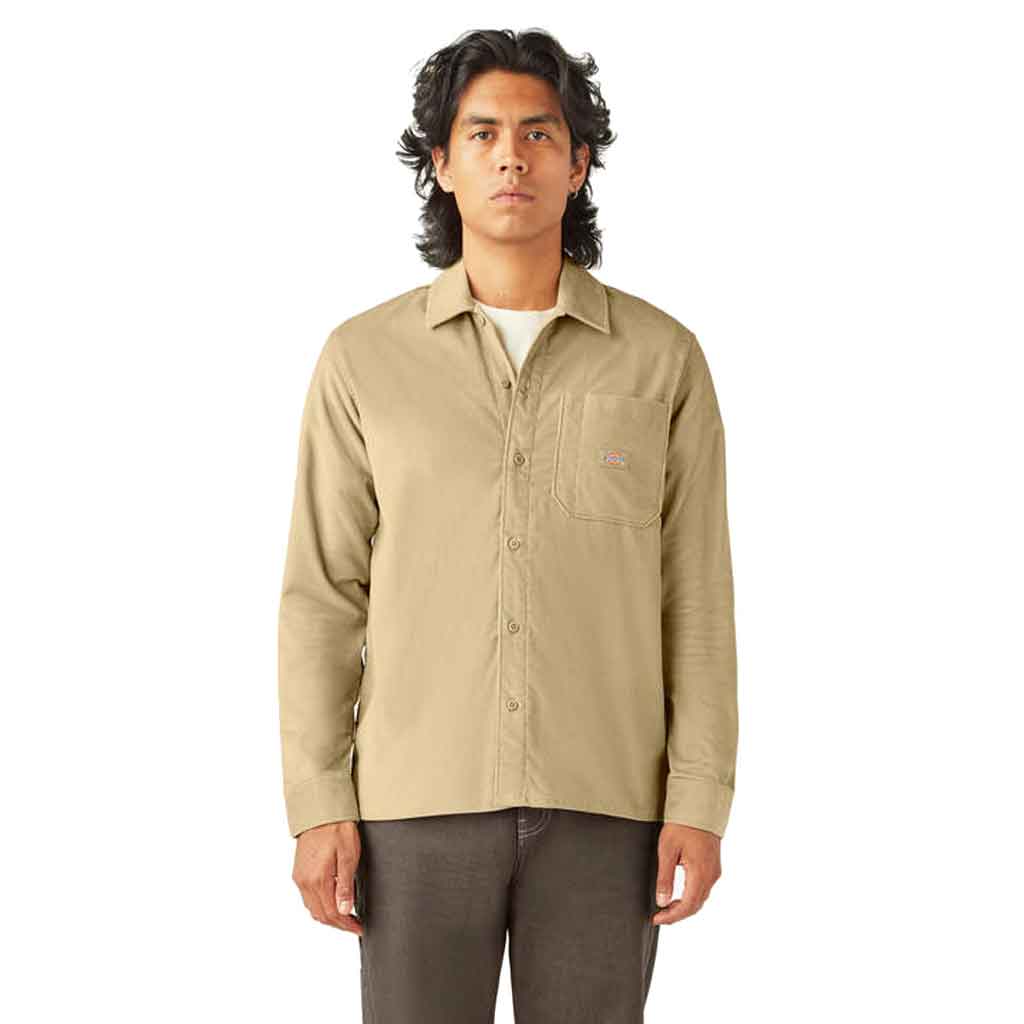 Dickies Men's Long Sleeve Corduroy Shirt - Khaki - Durable Workwear for Casual & Outdoor Activities