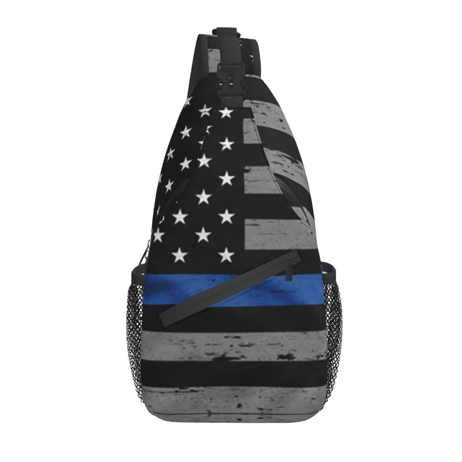 THEEND Lightweight Sling Backpack - Thin Blue Line American Flag Design - Compact Travel Hiking Bag for Women, Men & Kids - Perfect Gift with Pencil Case (RXZE23) - Ideal for Daily Commute, Outdoor Adventures & School Use