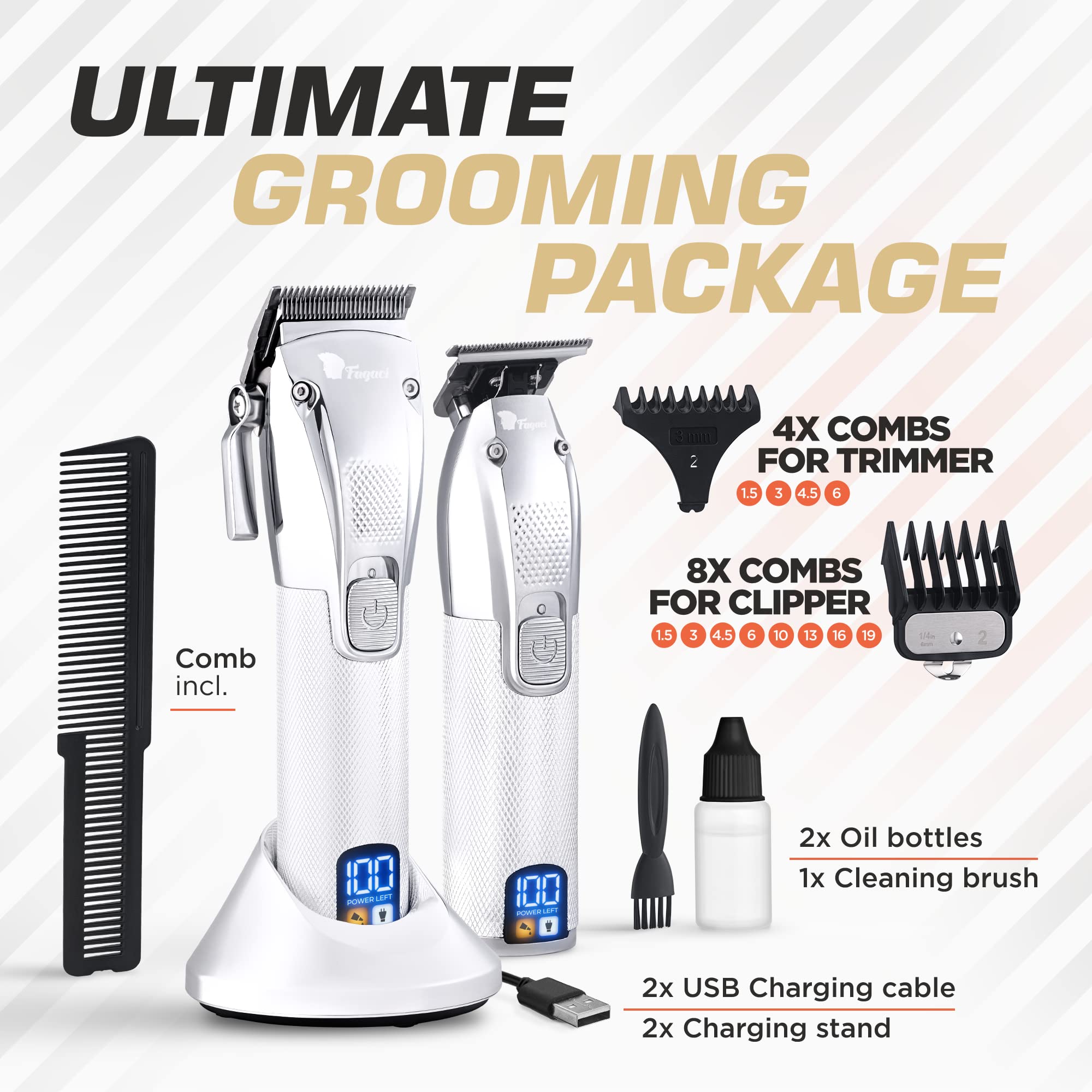 Professional Hair Clippers for Men - Cordless Barber Clippers & Trimmers Set with Turbo Power & Precise Cutting - Haircut Kit for Home & Salon Use - Perfect for Fades, Buzz Cuts & Styling