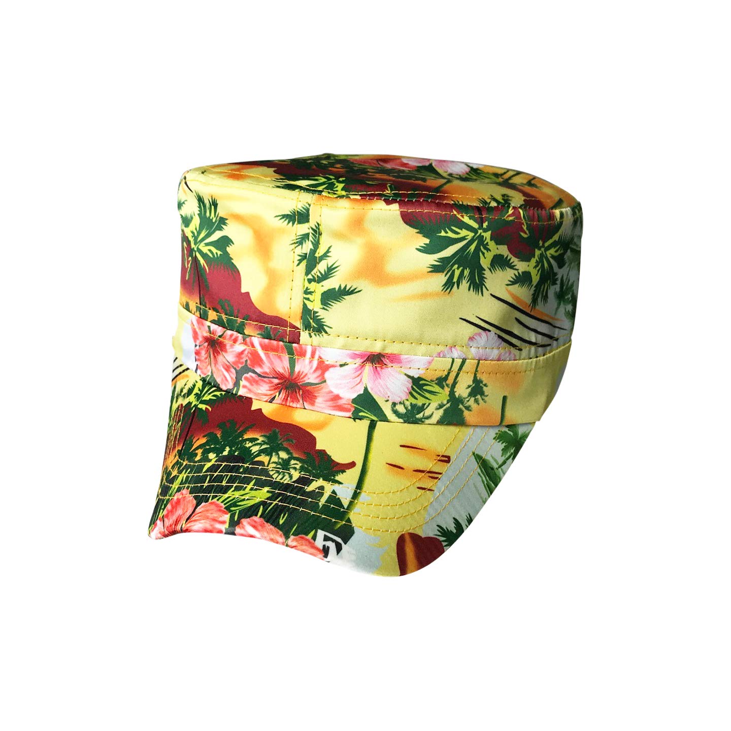Hawaiian Cadet Hat for Men & Women - Tropical Floral Military Style Cap - Unisex Sun Hat for Beach, Vacation & Outdoor Activities