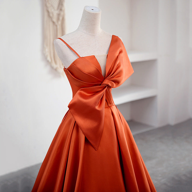 Elegant A-Line Orange Satin Prom Dress with Sweet Bow - Perfect for Homecoming, Birthday Party & Formal Events 2045