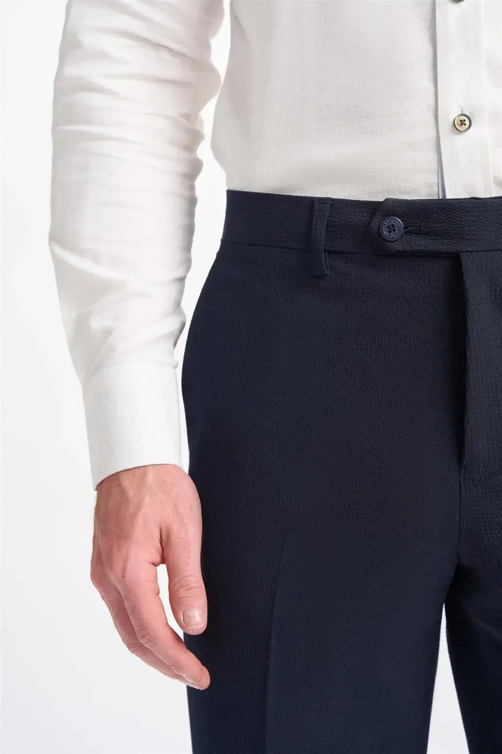Cavani Men's Siren Seersucker Navy Trousers - Lightweight Summer Pants for Business Casual & Outdoor Activities