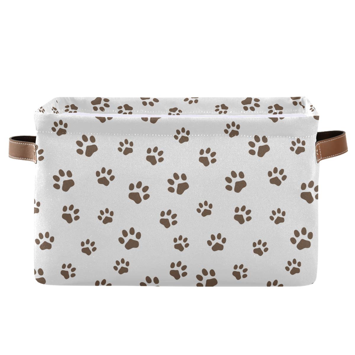 HESLING 2-Pack Collapsible Square Storage Baskets with Handles - Nursery Laundry Organizer, Decorative Fabric Bin for Clothes, Toys & Home Organization (Brown Paws Pattern) - Perfect for Bedroom, Closet & Kids Room Storage