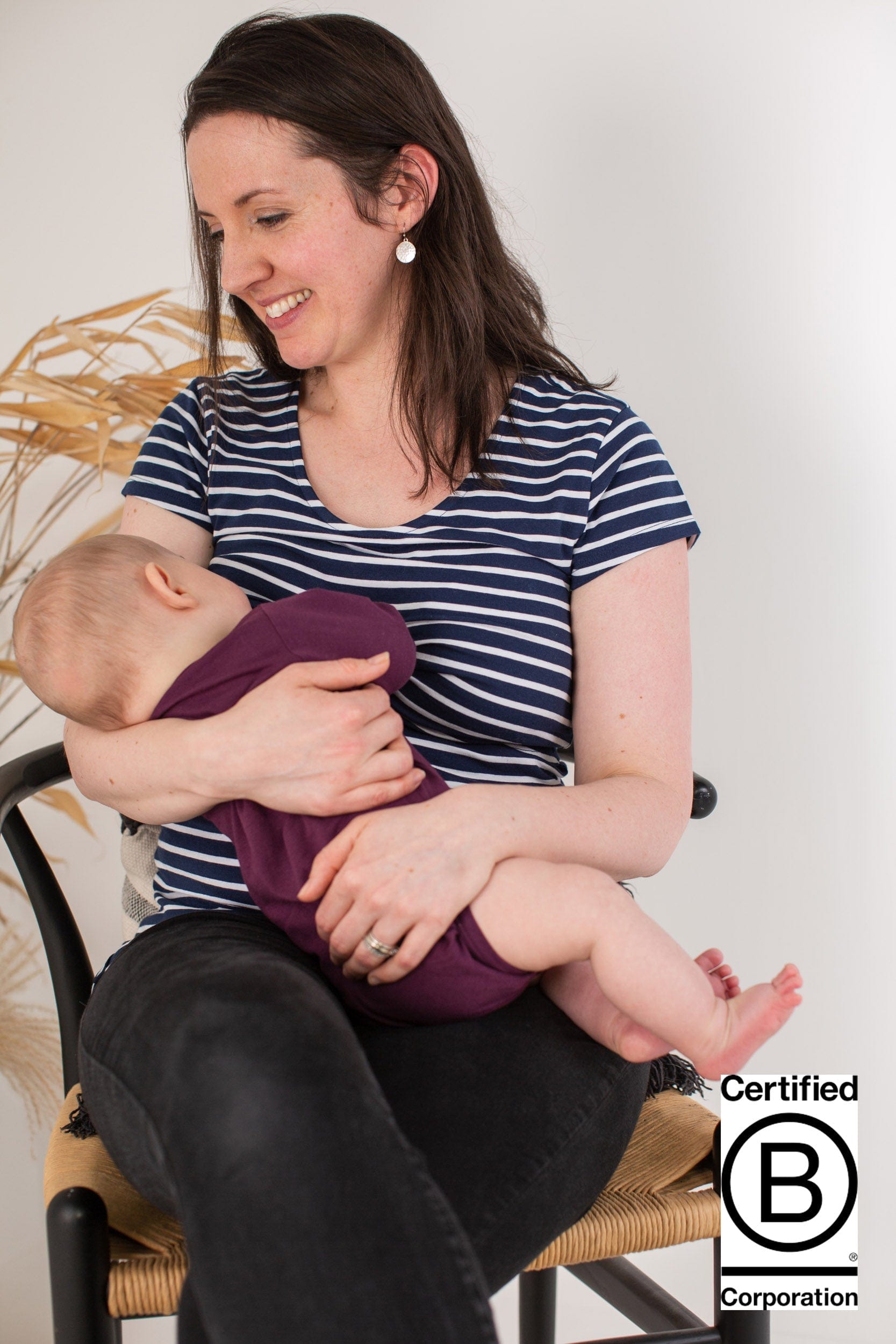Comfortable Nursing Short Sleeve Cotton T-Shirt for Moms | Navy & White Stripes | Perfect for Breastfeeding, Lounging & Everyday Wear