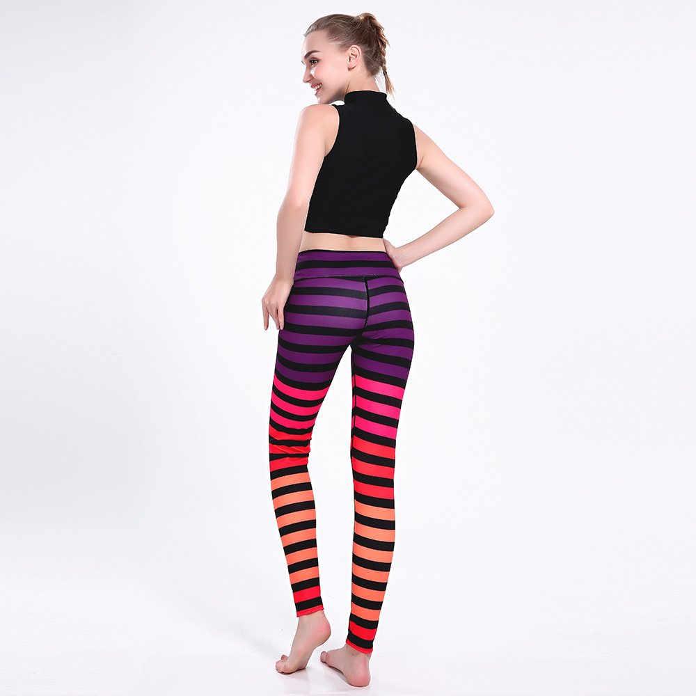 Women's High Waisted Striped Yoga Pants with Tummy Control - Ankle Length Workout Leggings for Running, Gym & Lounge Wear