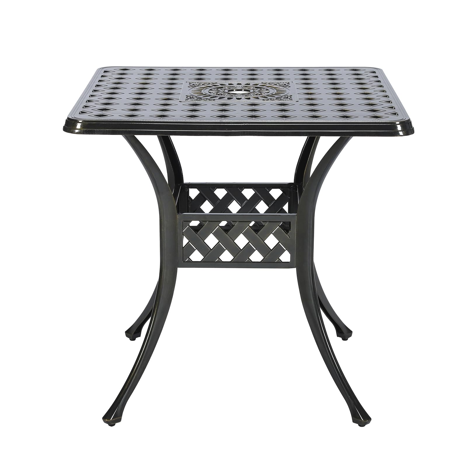 VIVIJASON 30.5 Inch Square Outdoor Patio Dining Table - Bronze Cast Aluminum Weather-Resistant Table with Umbrella Hole - Perfect for Backyard, Garden, Poolside & BBQ Gatherings