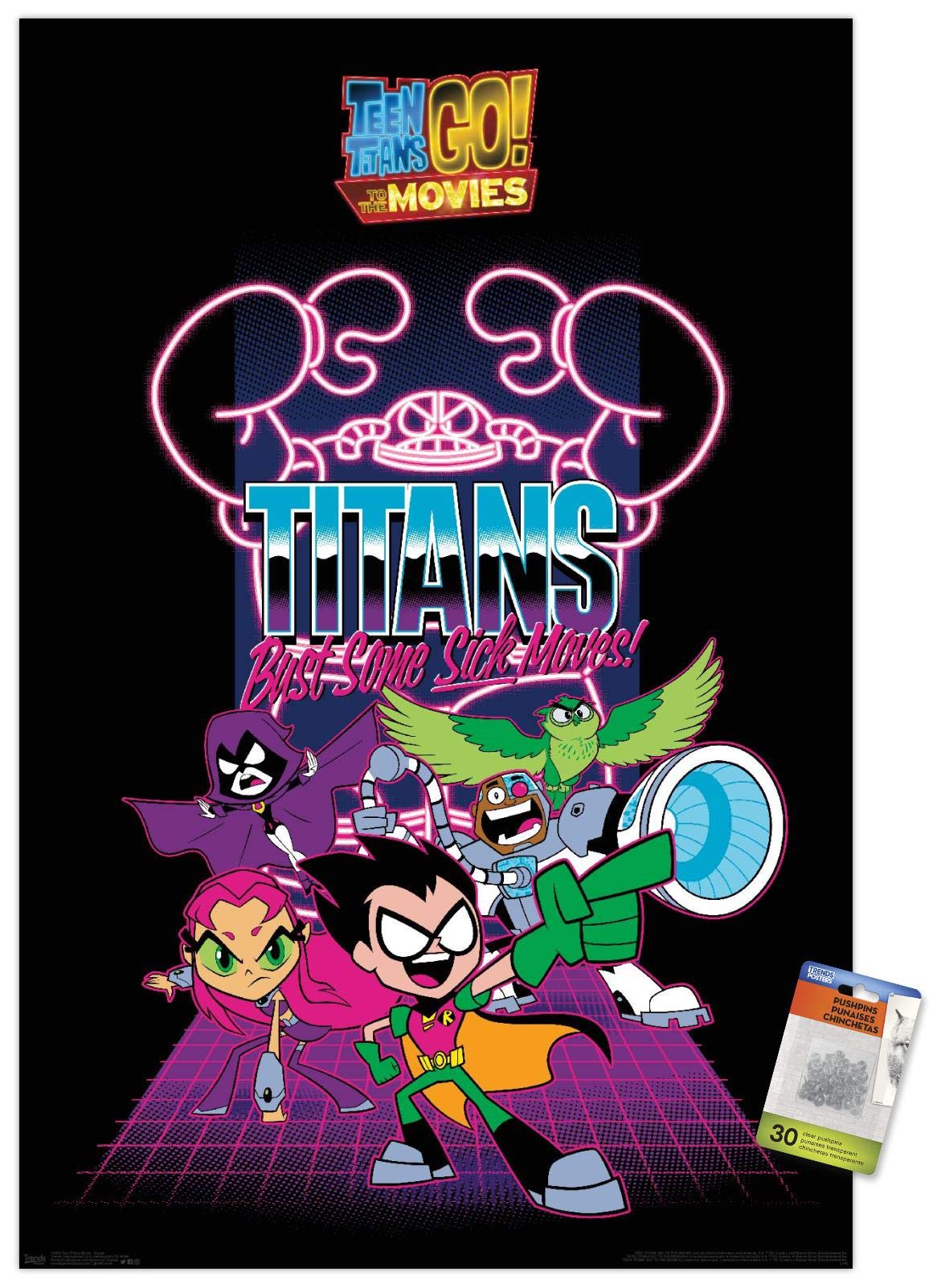 DC Comics Movie - Teen Titans Go! To The Movies - Group Wall Poster with Push Pins | Superhero Room Decor for Kids & Teens | Perfect for Bedroom, Game Room & Dorm Wall Art