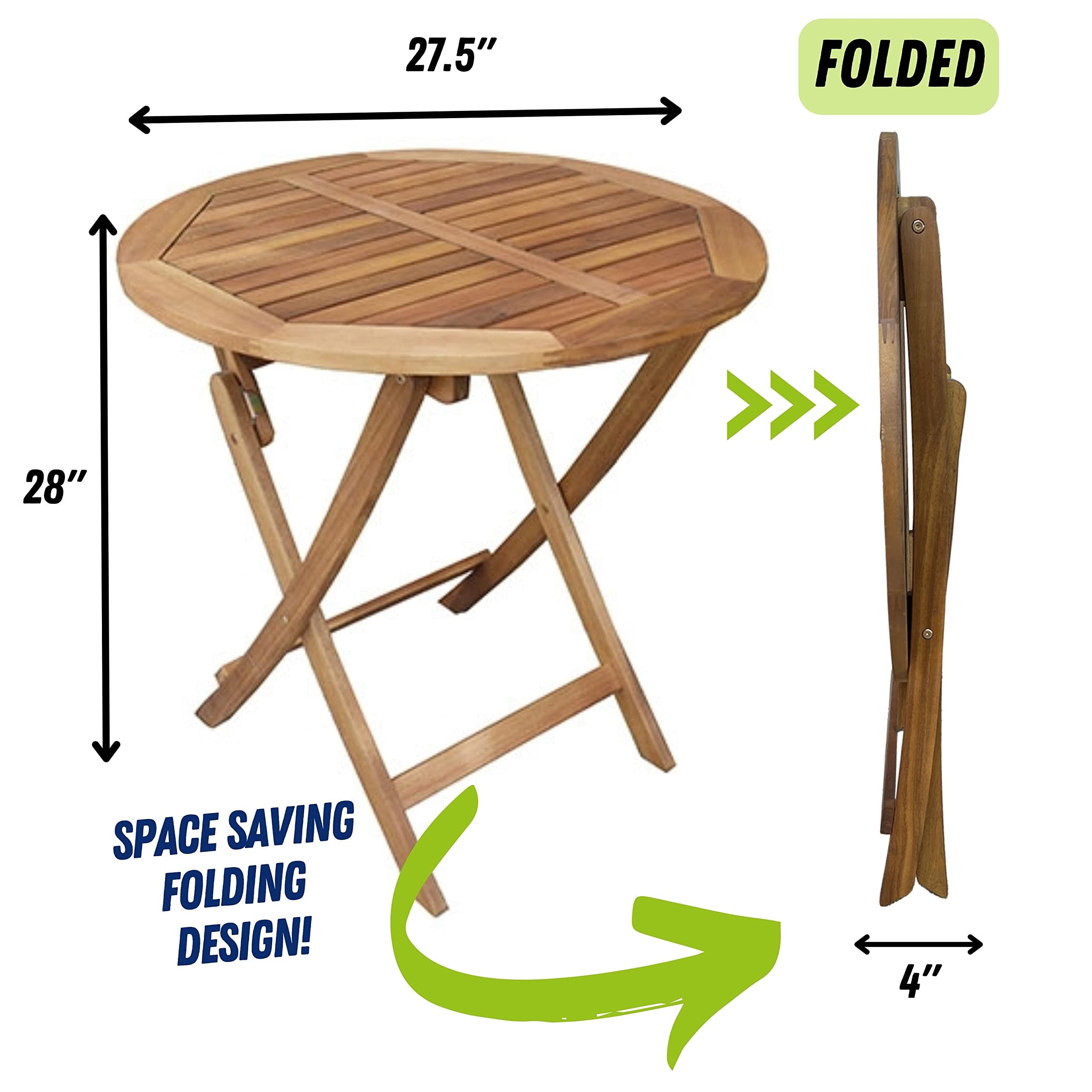 Foldable Round Outdoor Patio Table - 27.5
