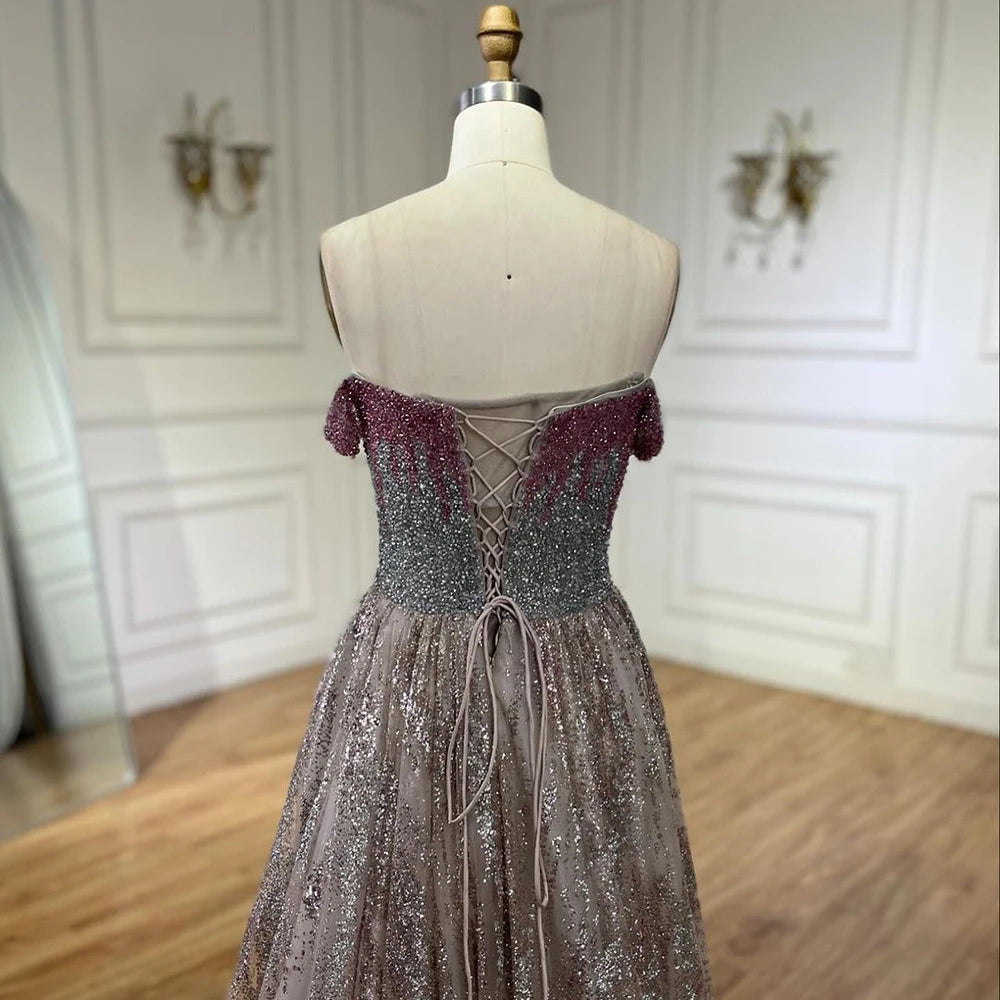 Serene Hill Pink Spaghetti Strap A-Line Beaded Luxury Dubai Long Evening Dress for Women - Wedding, Party, Prom, Gala & Formal Events 2025 (LA72507) | Elegant Floor-Length Gown for Special Occasions