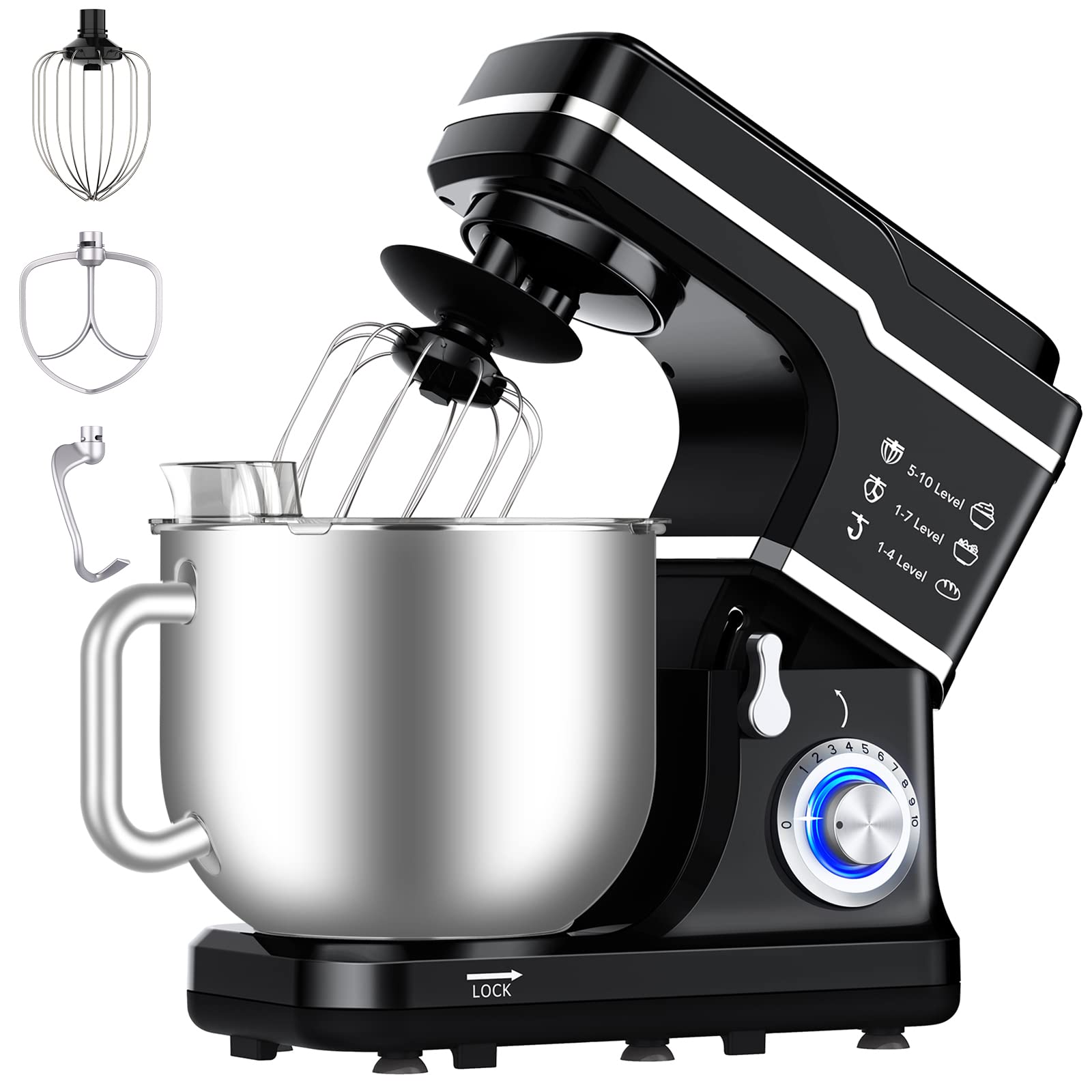 7.5QT Professional Stand Mixer - 10-Speed Tilt-Head Electric Kitchen Mixer with Stainless Steel Bowl, Dough Hook, Whisk & Beater - 300W Powerful Motor for Baking Cakes, Cookies & Bread (Black, Model MC1) - Perfect for Home Bakers & Professional Kitchens