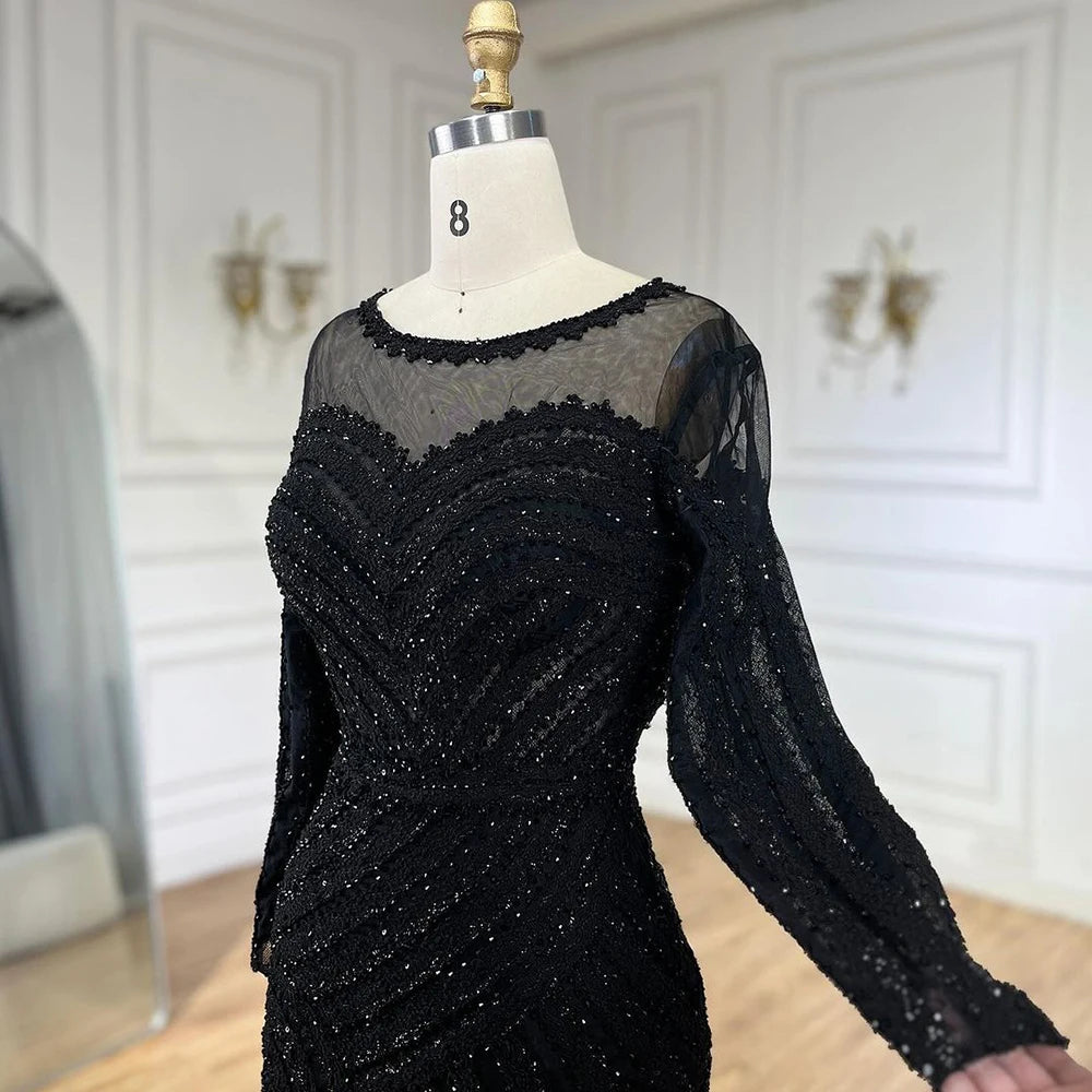 Elegant Black Mermaid Evening Gown with Purple Accents - Luxury Dubai Arabic Style Women's Party Dress LA72656 | Perfect for Formal Events, Galas & Special Occasions