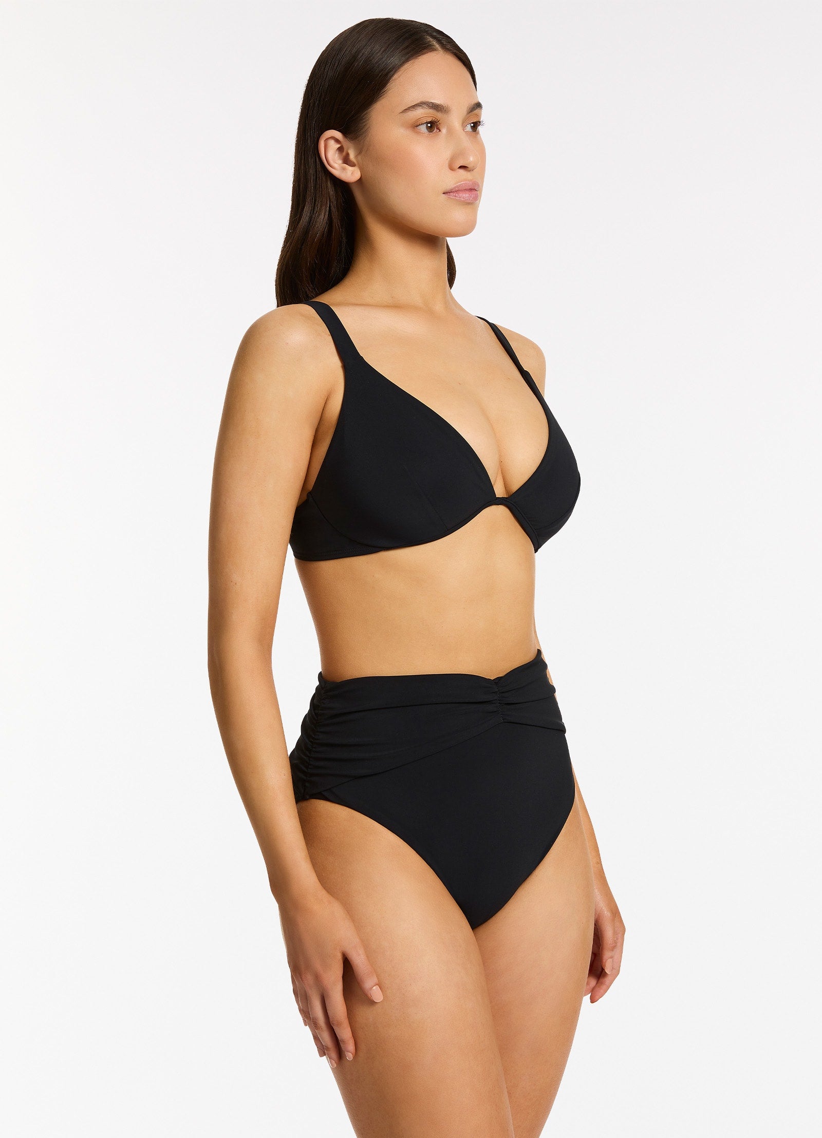 Jetset High Waist Ruched Bikini Bottom - Black | Swimwear for Women | Perfect for Beach Vacations & Pool Parties