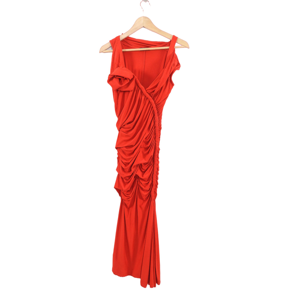 Vintage Donna Karan Red Jersey Ruched Dress Size S (4) - Elegant Cocktail Party & Evening Wear for Women
