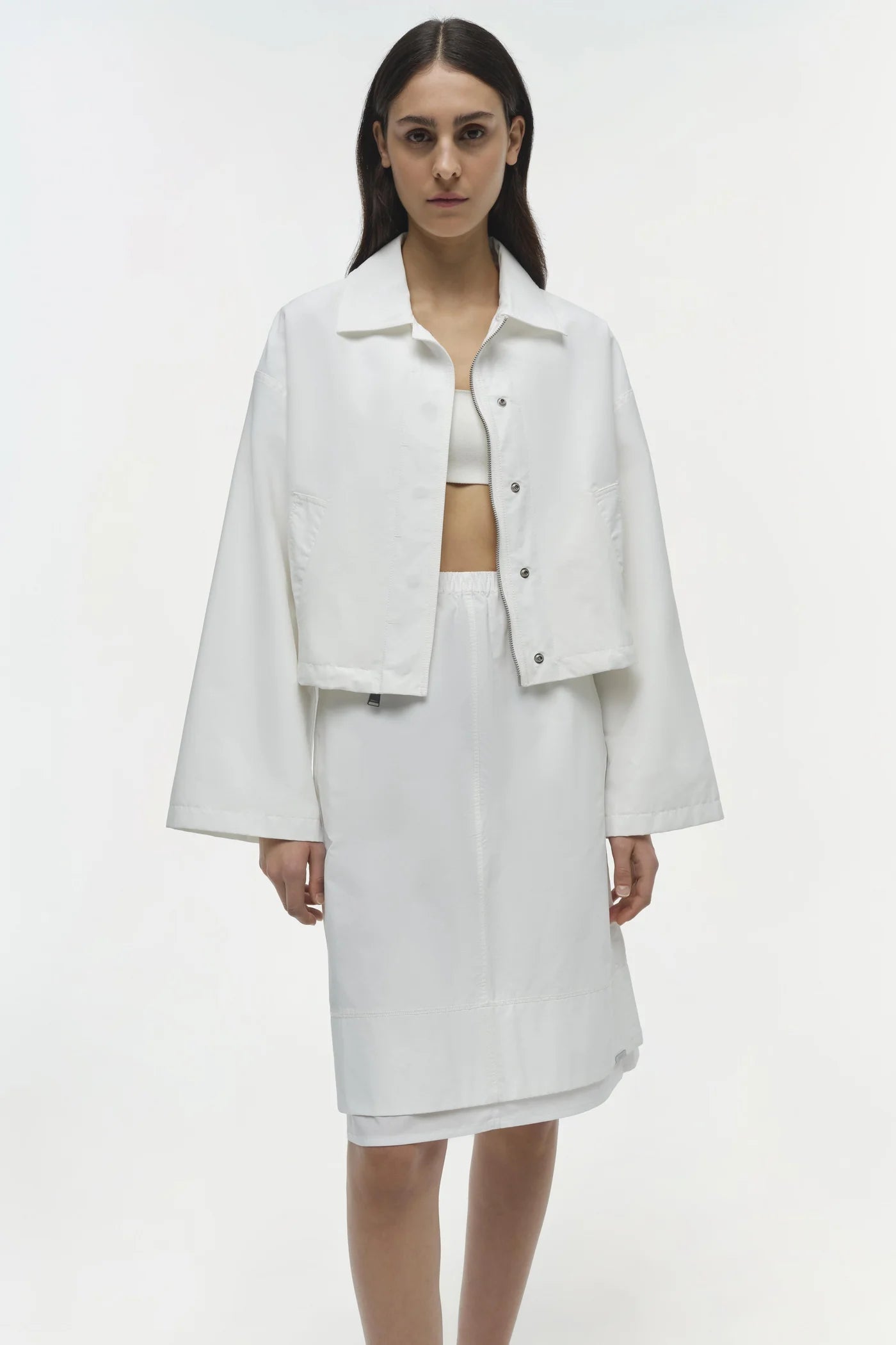 Everli Women's White Cropped Jacket - Stylish Lightweight Outerwear for Spring & Fall Fashion