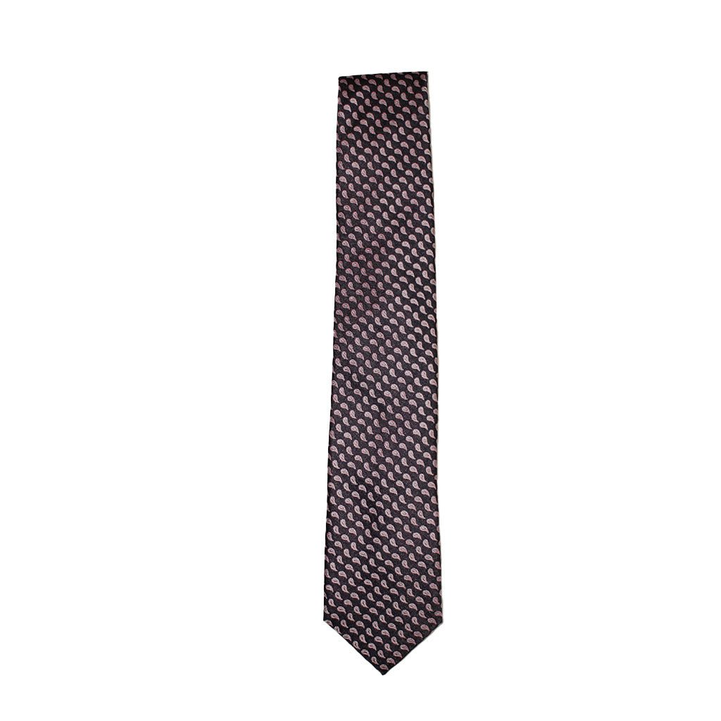 HEMLEY Micro Paisley Silk Tie for Men - Elegant Black & Pink Necktie for Business, Weddings & Formal Occasions