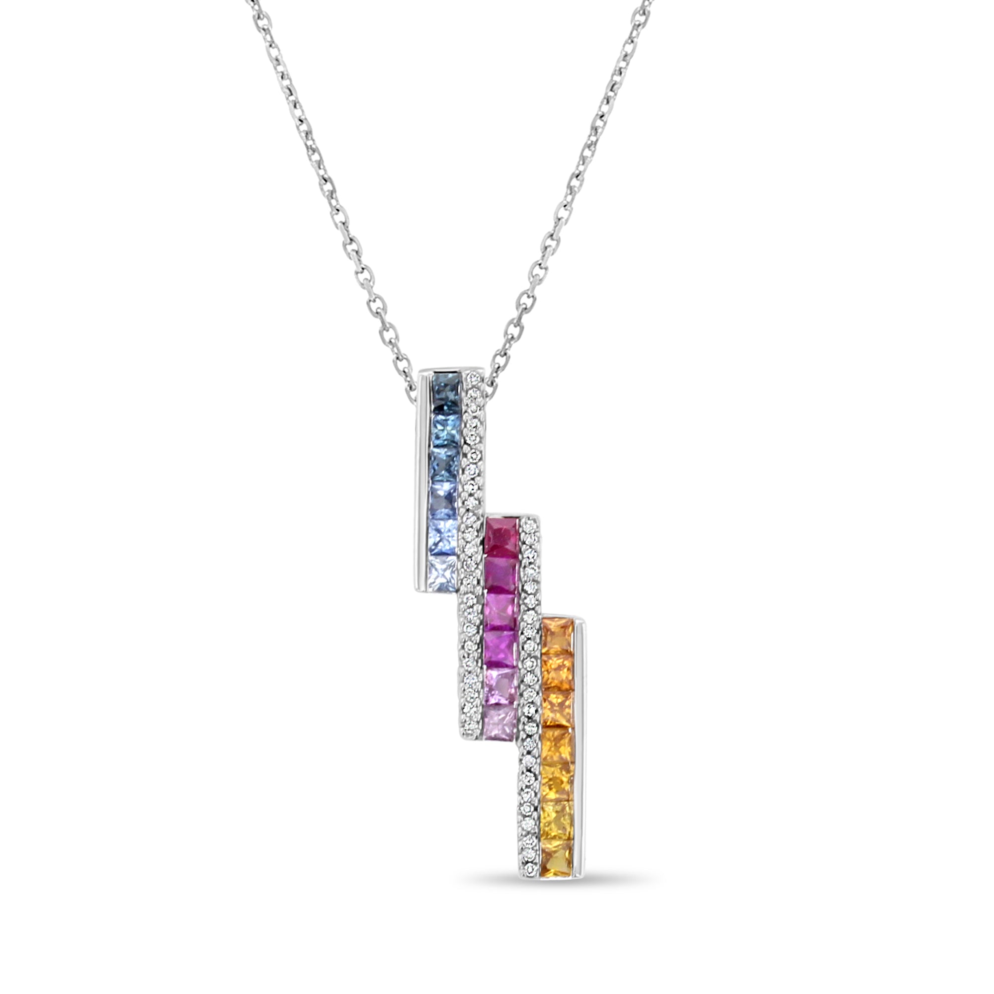 2.25cttw Citrine Ruby Aquamarine Sapphire Diamond Pendant in 14K White Gold | Elegant Jewelry Gift for Women, Birthday, Anniversary & Special Occasions