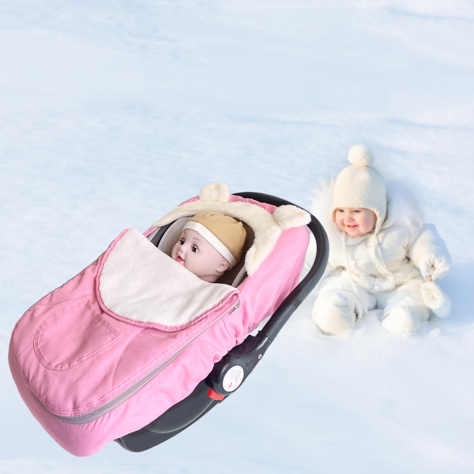 Universal 2-in-1 Winter Baby Car Seat Cover - Warm & Cozy Infant Carseat Protector for Boys & Girls (Pink) | All-Season Use for Strollers, Shopping & Travel