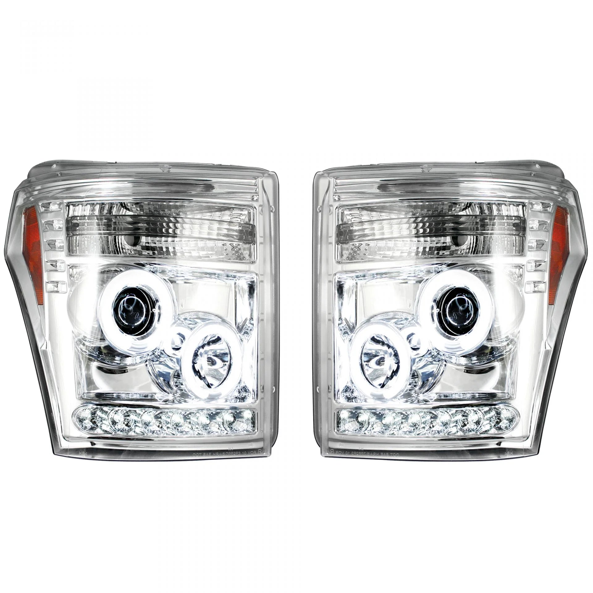 Ford Super Duty F250 F350 F450 F550 2011-2016 Projector Headlights with CCFL Halo Rings & DRL - Clear/Chrome Options for Off-Road & Night Driving