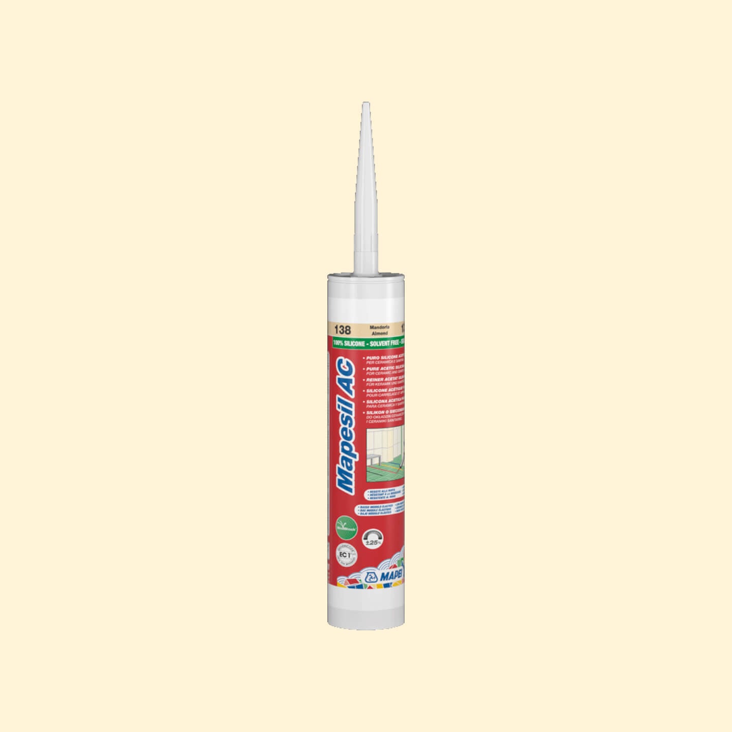 Mapei Silicone AC 131 Sealant - 10.5 oz (310ml) Vanilla Color - High-Performance Adhesive for Bathroom, Kitchen & Window Caulking - Waterproof & Mold Resistant