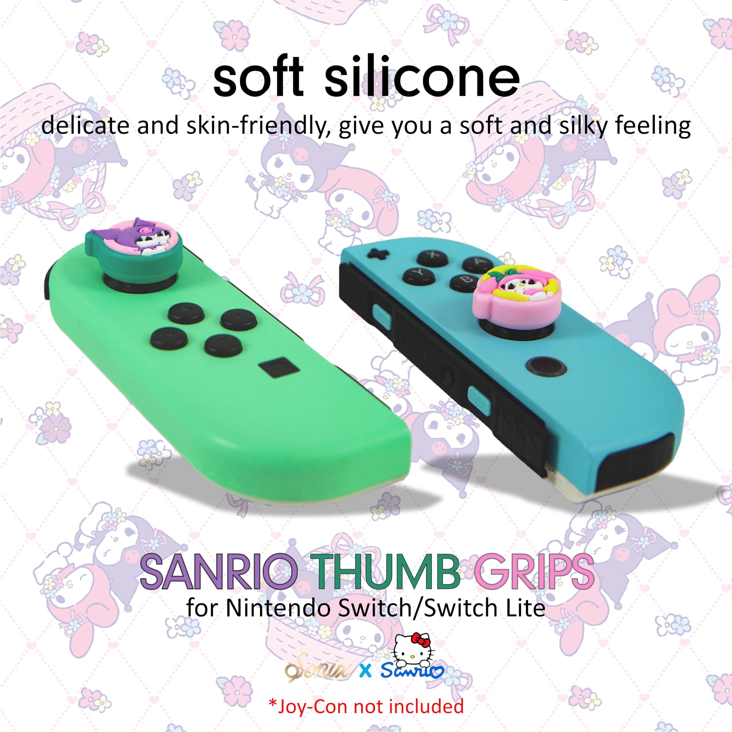 Sanrio Kuromi & My Melody Silicone Thumb Grip Caps for Nintendo Switch Joy-Con (4-Pack) - Compatible with Switch Lite/OLED - Cute Gaming Accessories for Comfort & Style | Perfect for Long Gaming Sessions & Switch Protection