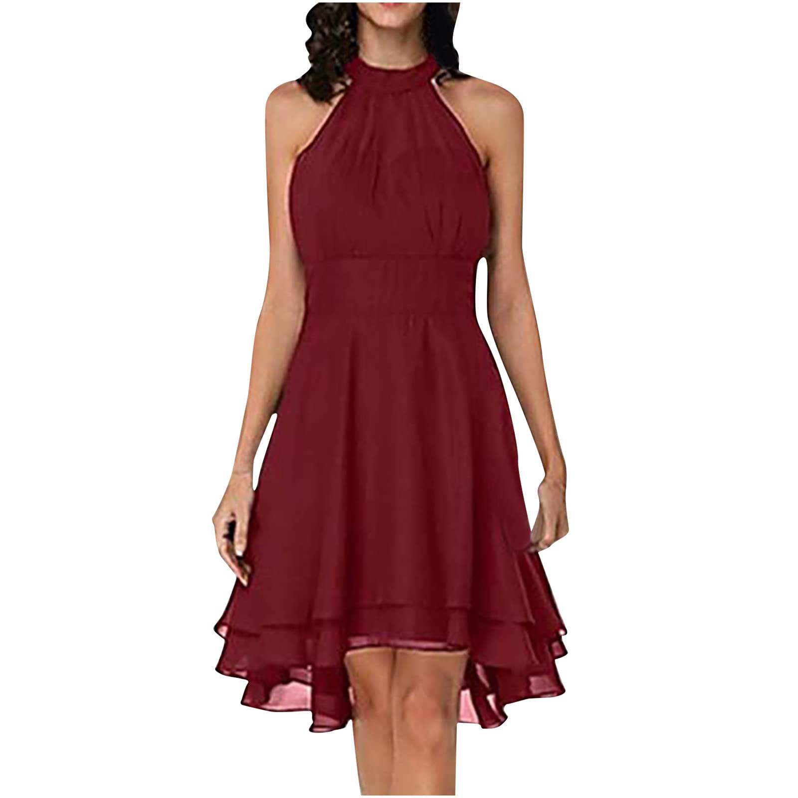 BmkBWO Women's Sexy Halter Cocktail Dress - Sleeveless Elegant Solid Color Knee-Length Party Dress for Wedding Guest, Night Out, Club & Special Occasions