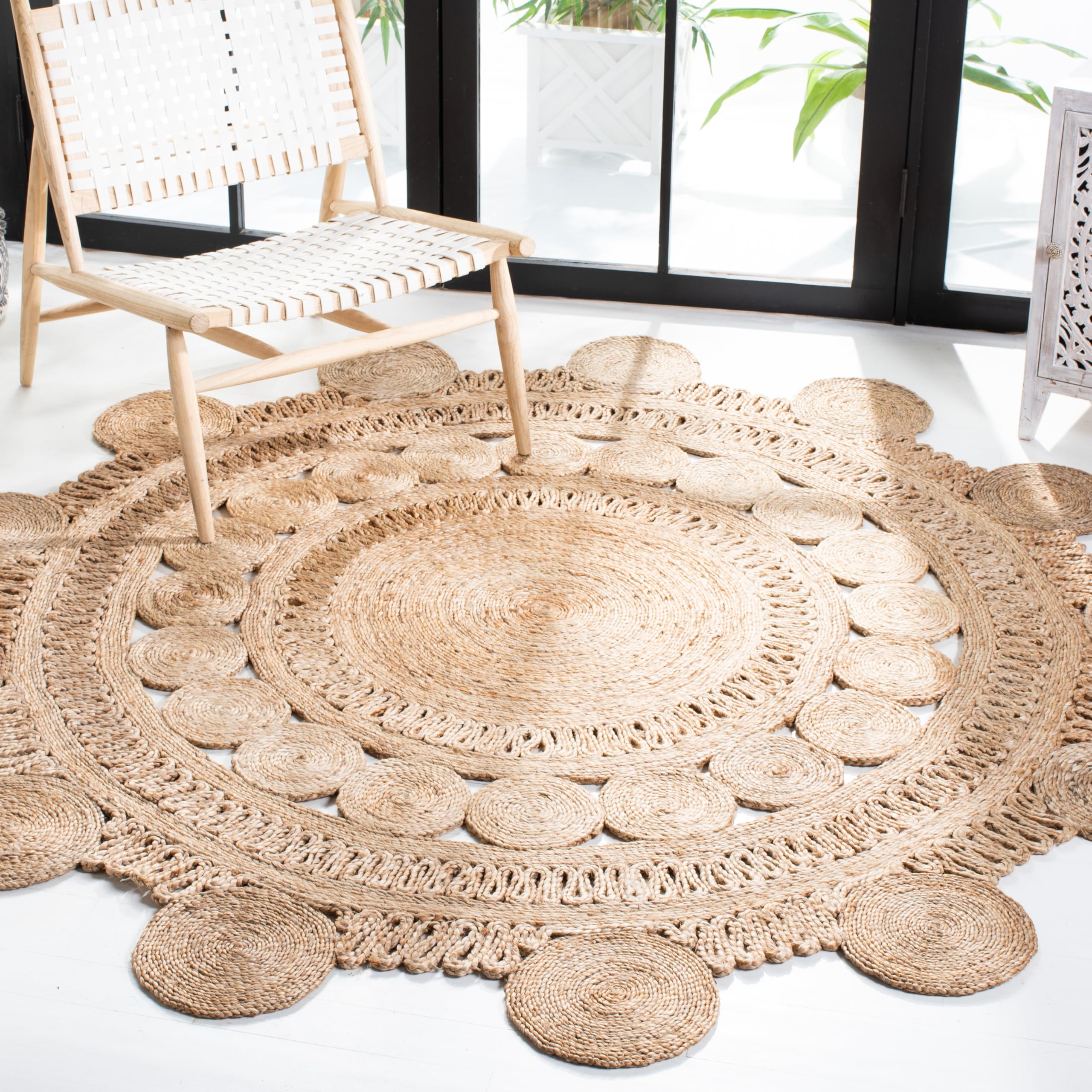 SAFAVIEH Handmade Natural Jute Area Rug 7' Round - Boho Farmhouse Style for Living Room, Bedroom & Dining Room | NF161A Round Collection