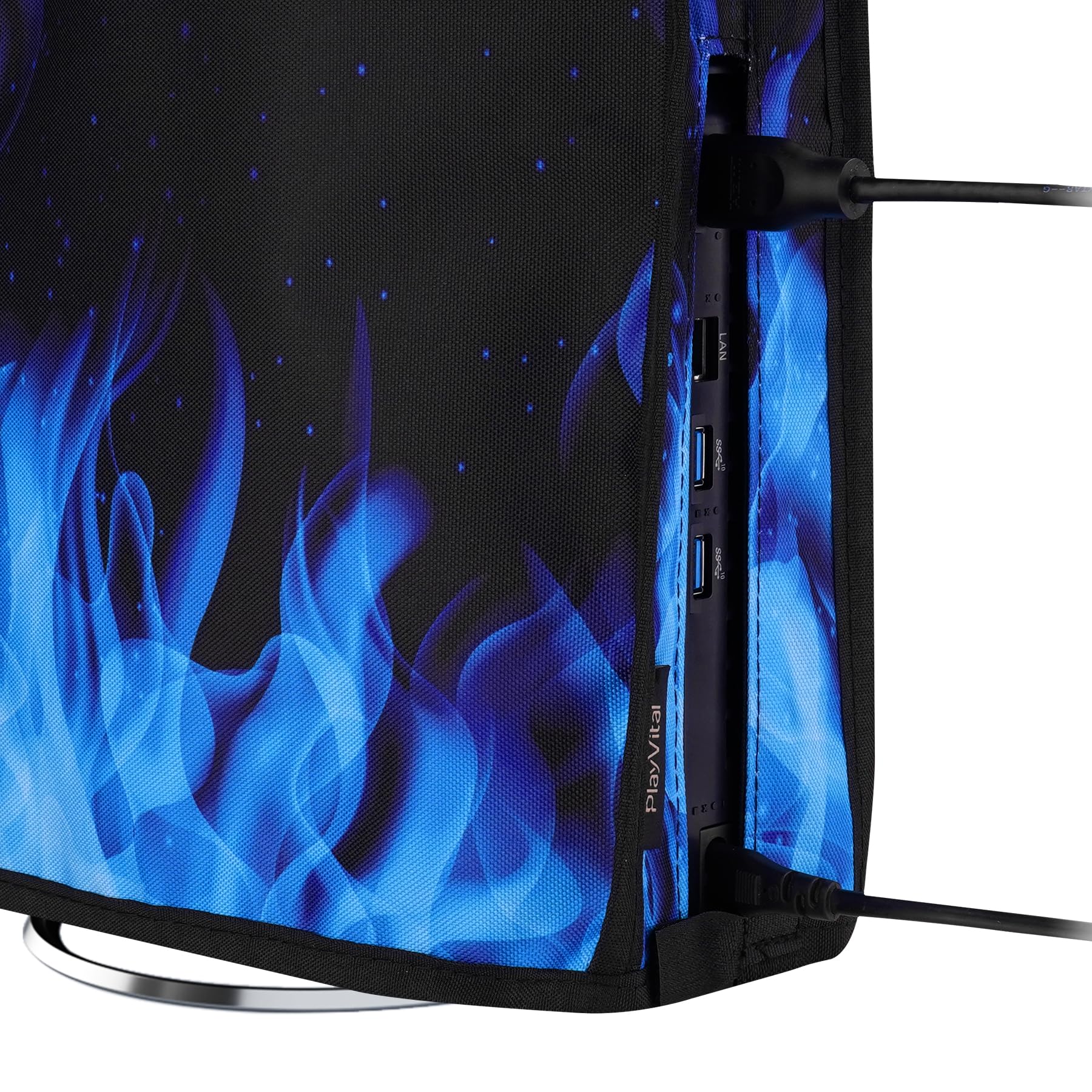 PlayVital Vertical Dust Cover for PS5 Slim Disc Edition (New Smaller Design) - Nylon Dustproof & Waterproof Protector Sleeve for PlayStation 5 Slim Console - Blue Flame Design - Perfect for Gaming Setup Protection & Travel Storage