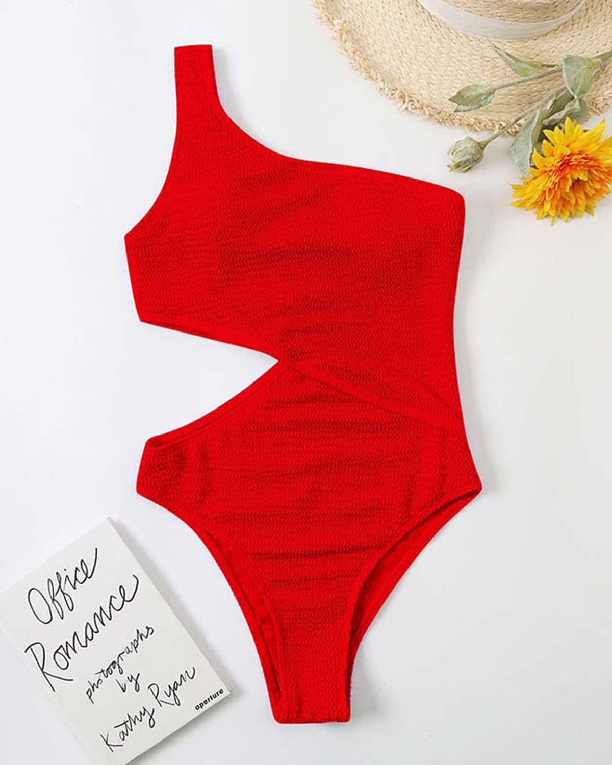 Limeeke Women's One Shoulder Cutout Monokini Swimsuit - Sexy Ribbed One Piece Bathing Suit for Beach, Pool Party & Summer Vacation