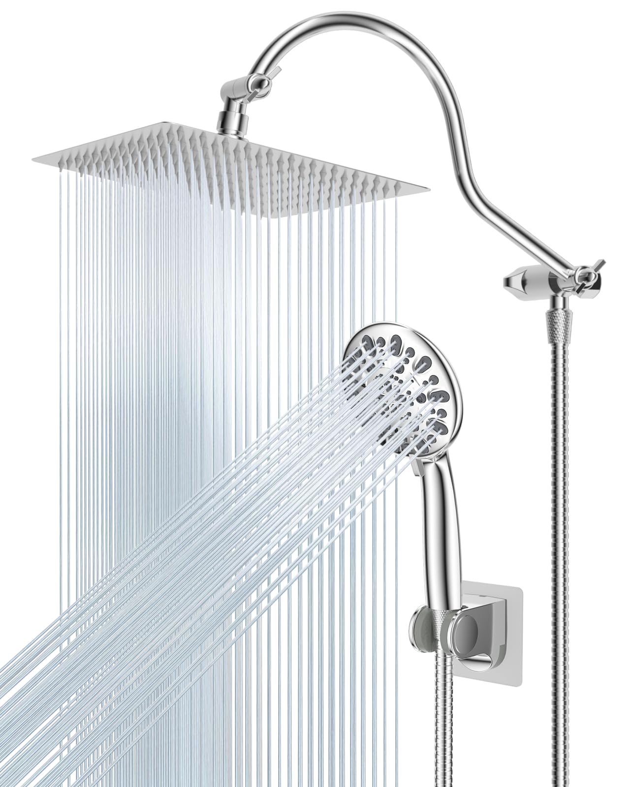Hibbent 12-Inch All Metal High Pressure Rainfall Shower Head with Handheld Combo - Adjustable 12