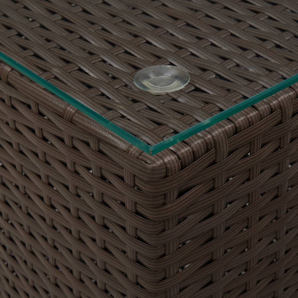 CHARMMA Weather-Resistant Poly Rattan Side Table with Glass Top - 13.8