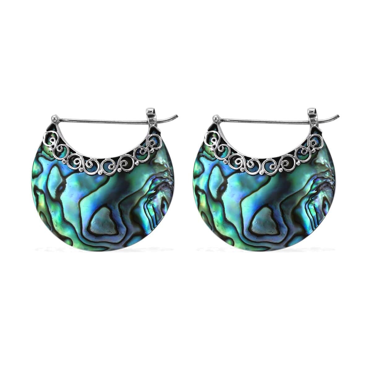 925 Sterling Silver Abalone Shell Hoop Earrings - Genuine Handmade Boho Jewelry for Women - Natural Abalone Bali Dangling Earrings - Perfect for Birthday Gifts, Beach Parties & Boho Fashion Accessories