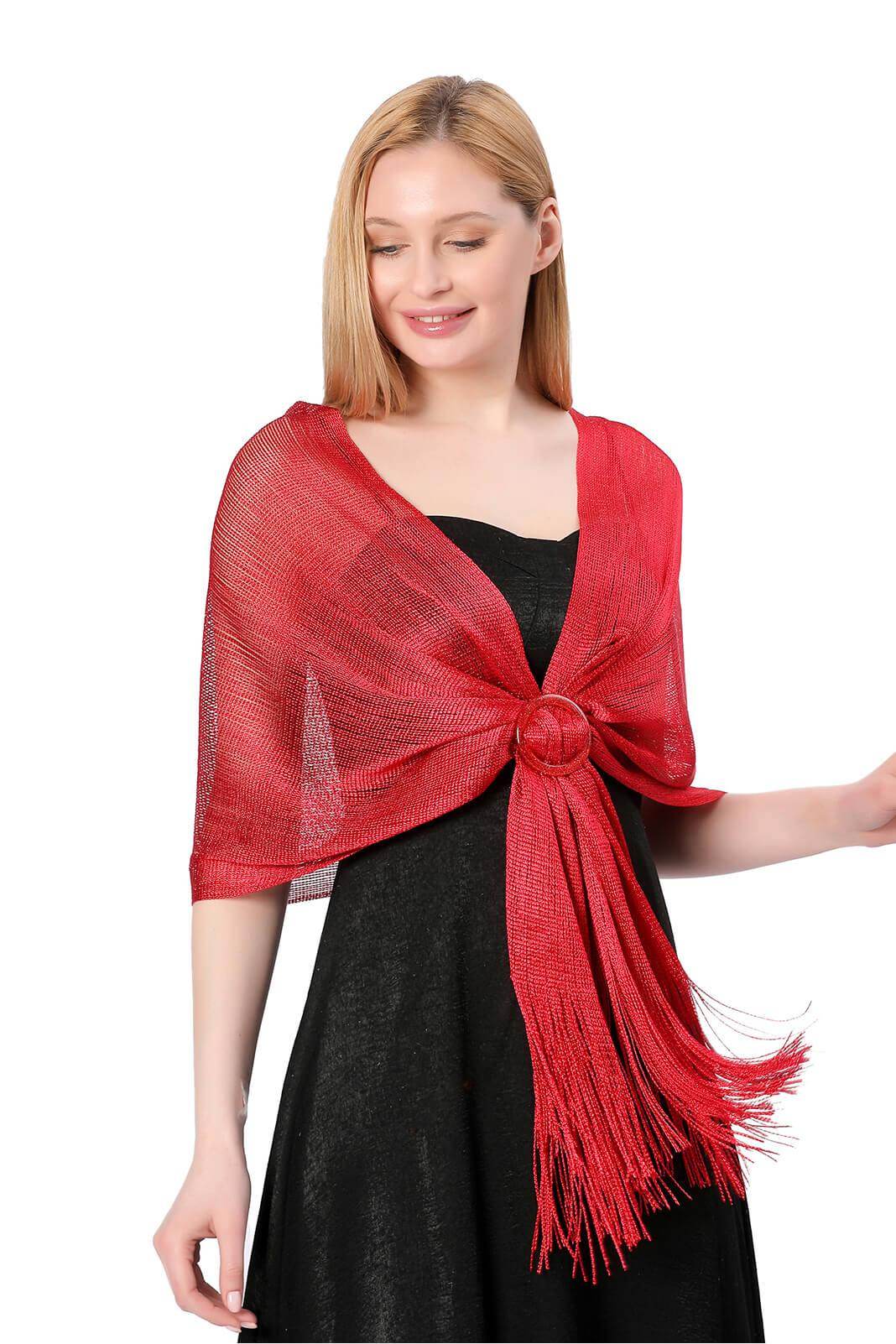 Elegant Polyester Shawl with Tassels and Clasp - Soft Womens Wrap Scarf for Evening Parties, Weddings & Fall Fashion Accessories CJ0103