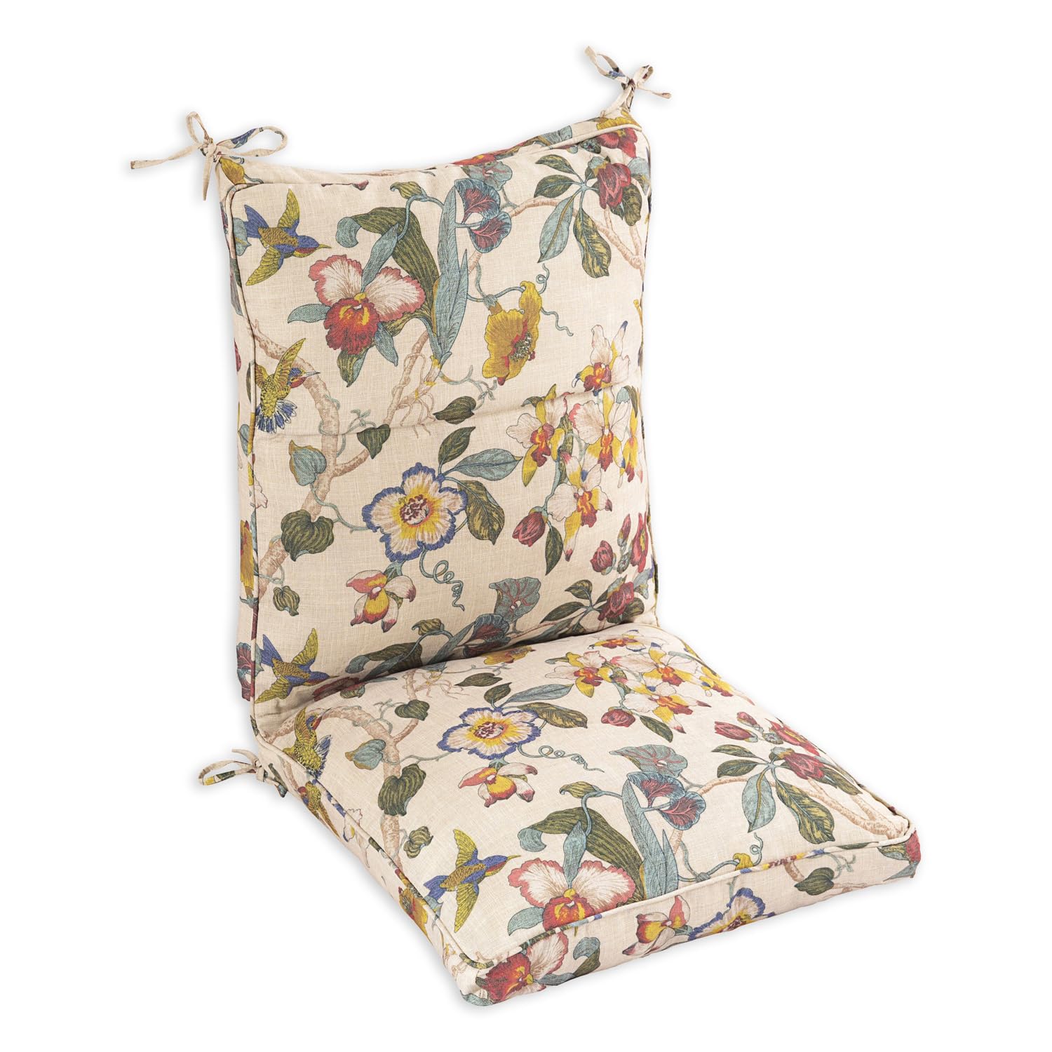 4-Piece Outdoor Dining Chair Cushions Set - 44x21x4.5 Inch Waterproof Patio Seat Cushions with Zipper & Single Welt - Khaki Floral Essence - Perfect for Backyard, Deck, Garden & Poolside Relaxation