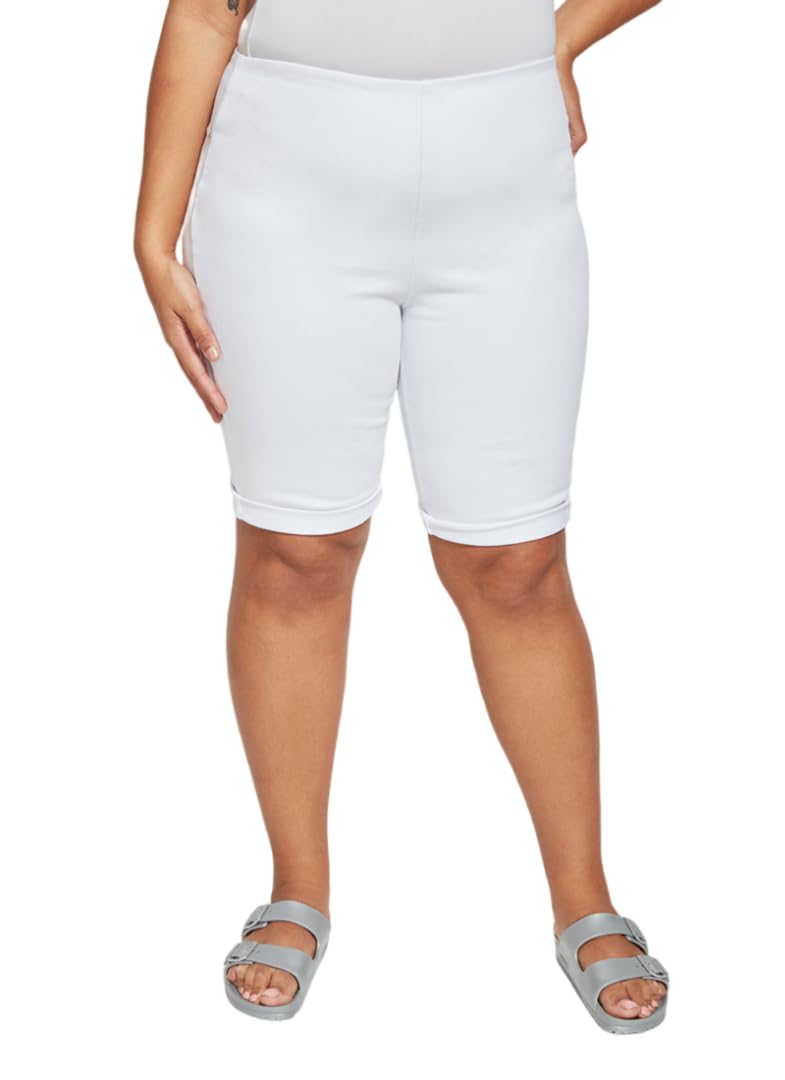 Lyssé Women's Plus Size Boyfriend Denim Shorts – Comfortable 4-Way Stretch Knit Jean Shorts in White (Size 1X) | Casual Summer Outfits, Beach Wear & Weekend Style