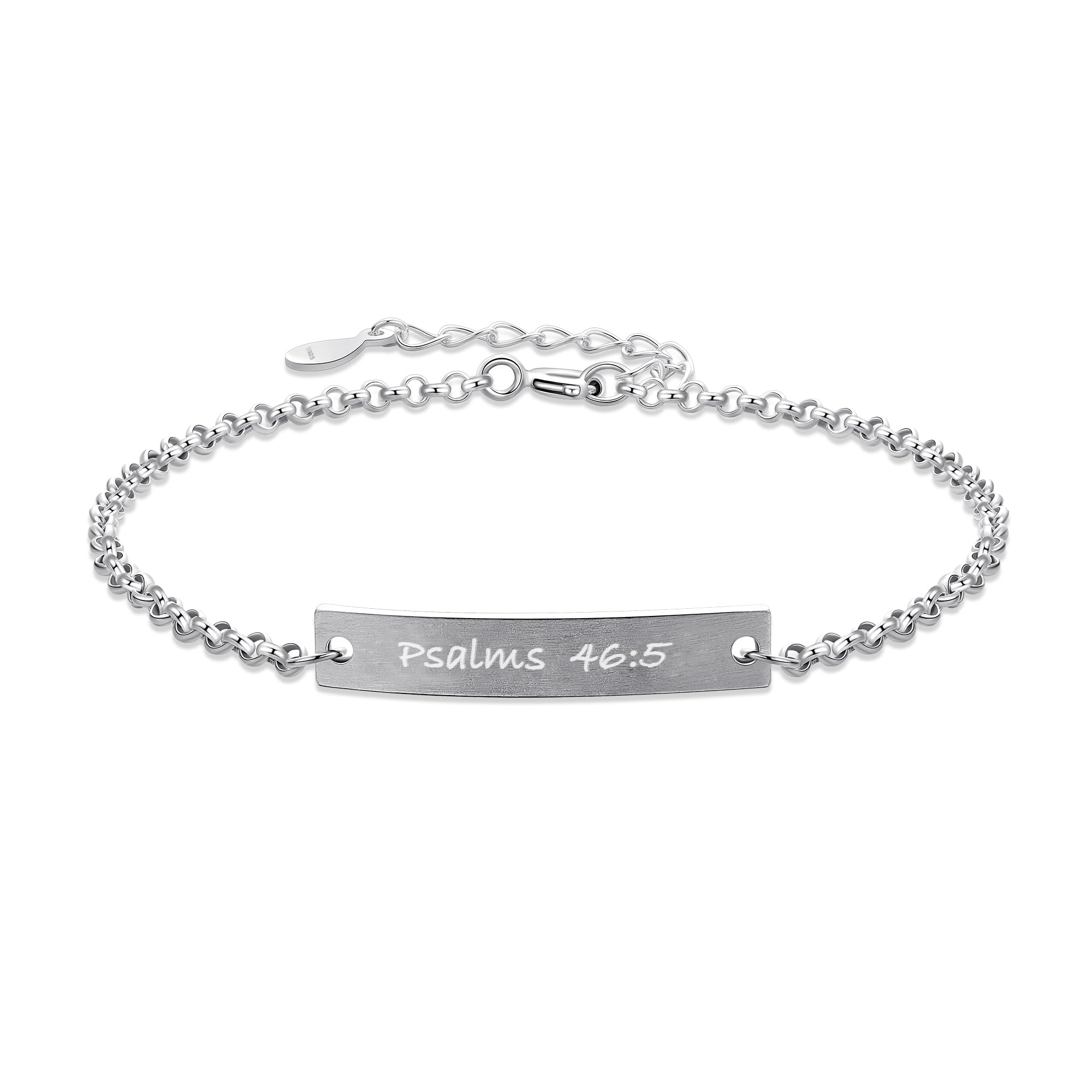 ALiLuYa Psalms 46:5 Sterling Silver Bible Verse Bracelet for Women - 925 Silver Engraved Christian Jewelry, Inspirational Gift for Church, Baptism & Daily Faith Wear
