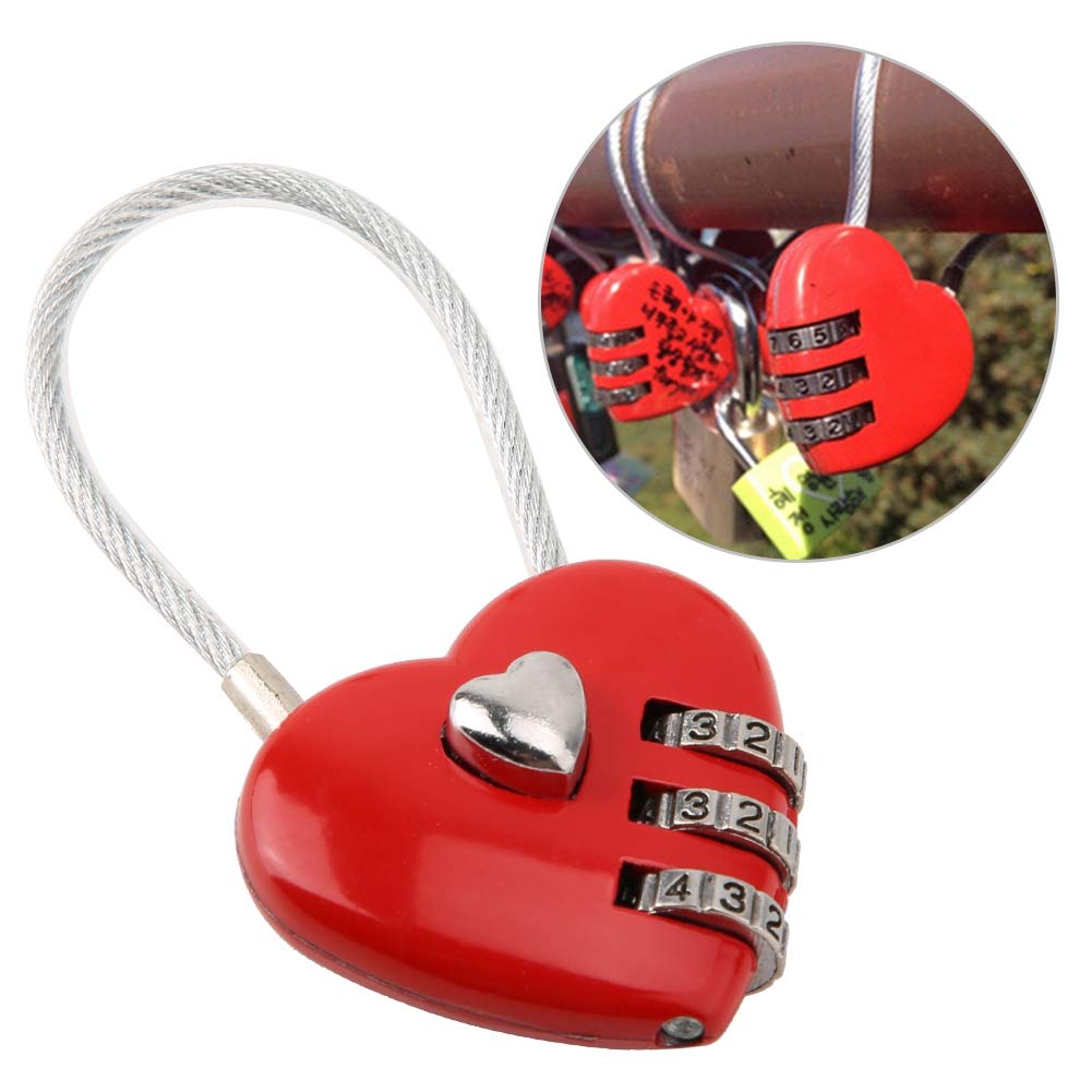 Dioche Heart-Shaped 3-Digit Combination Luggage Lock - Secure Travel Lock for Suitcases, Backpacks, Jewelry Boxes & Gym Lockers (Red) | Perfect for Couples, Travelers & Home Security