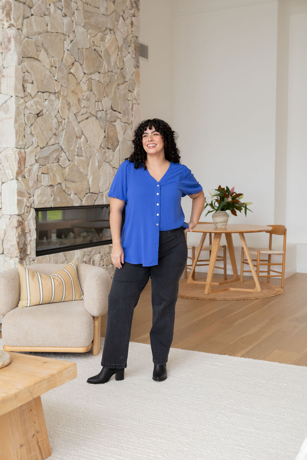 Winona Women's Short Sleeve Blouse - Cobalt Blue Casual Top for Work & Everyday Wear | Office Outfits & Weekend Style