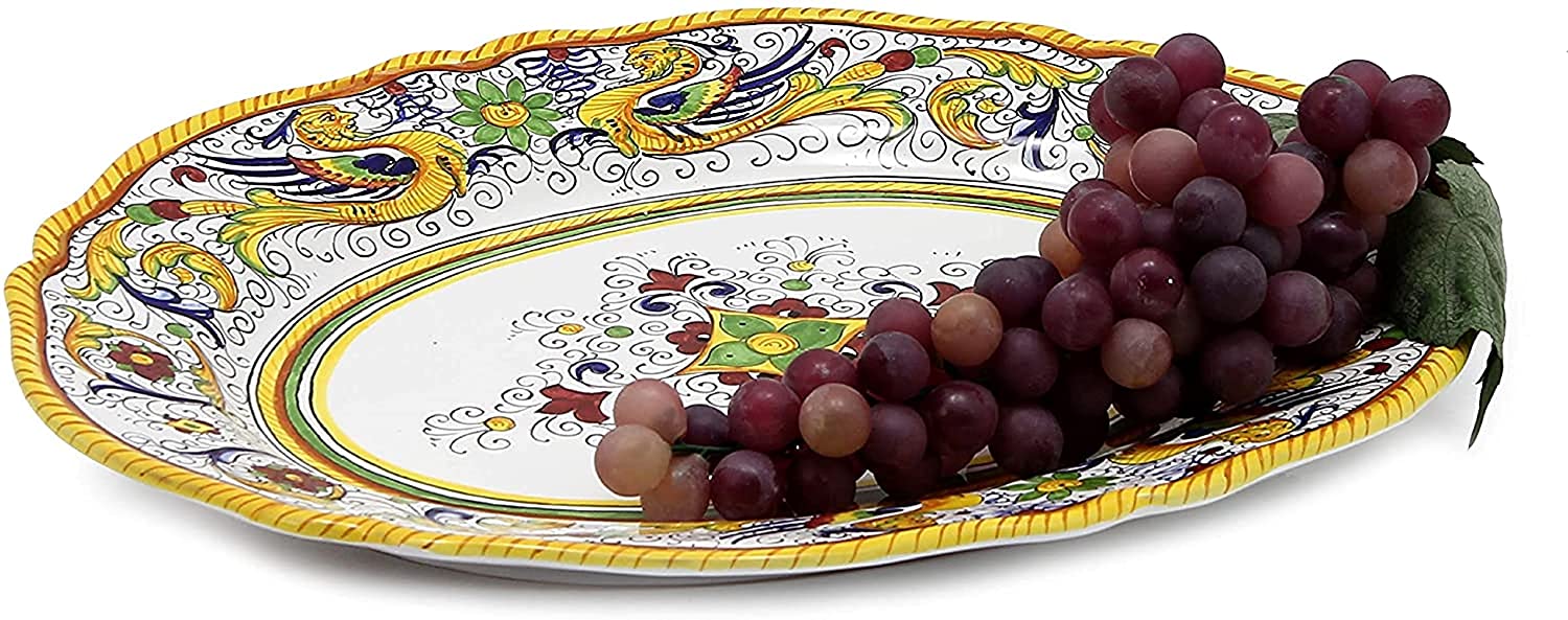Handcrafted Deruta Italy Raffaellesco Oval Serving Platter | Authentic Italian Ceramic Pottery | Handpainted in Deruta | 3.3 lb/1.5 kg | Perfect for Dining, Entertaining & Italian-Themed Decor