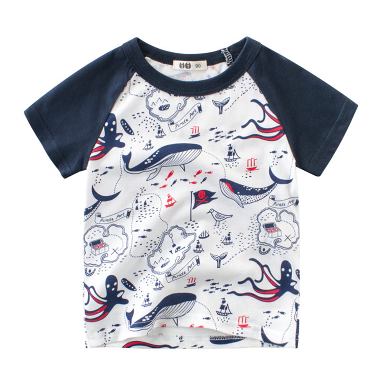 Boys White T-Shirts for Toddlers & Kids - Cartoon Shark & Dinosaur Short Sleeve Crewneck Tees - Soft Cotton Baby Boy Tops for Playtime & Everyday Wear