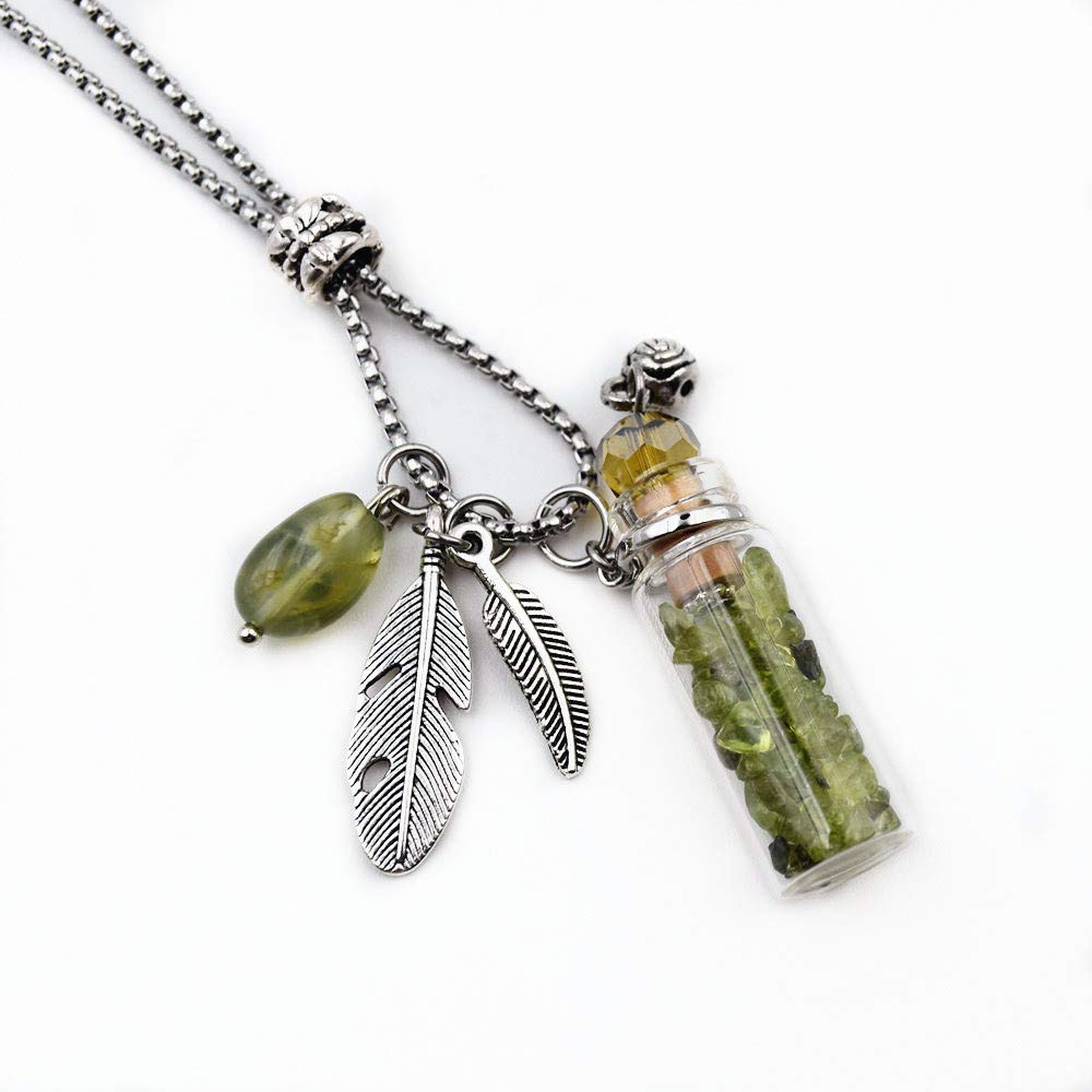 Cool DIY Aromatherapy Essential Oil Diffuser Necklace - Stainless Steel Pendant with Crystal Stone & Glass Vial - Green - Perfect for Stress Relief, Yoga, Meditation & Everyday Wear