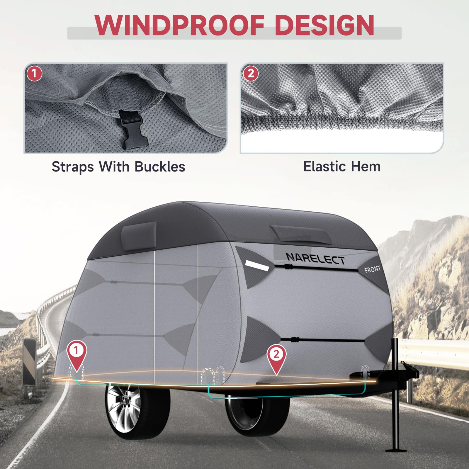 Heavy Duty 8'-10' Teardrop Travel Trailer Cover - 7-Layer Waterproof RV Camper Cover with Windproof Straps | Fits R-Pod & Clamshell Trailers | Perfect for Outdoor Camping, Winter Storage & Travel Protection