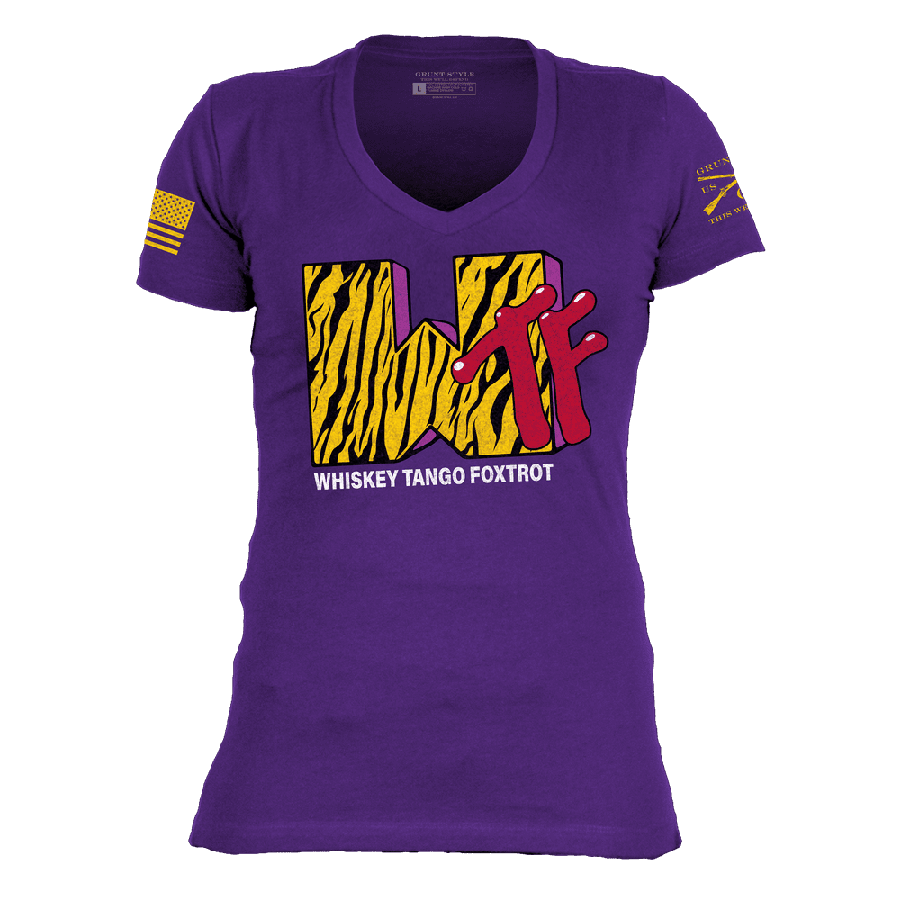 WTF Television V-Neck T-Shirt for Women - Purple Rush | Casual Wear, Graphic Tee for Everyday Outfits & Pop Culture Fans