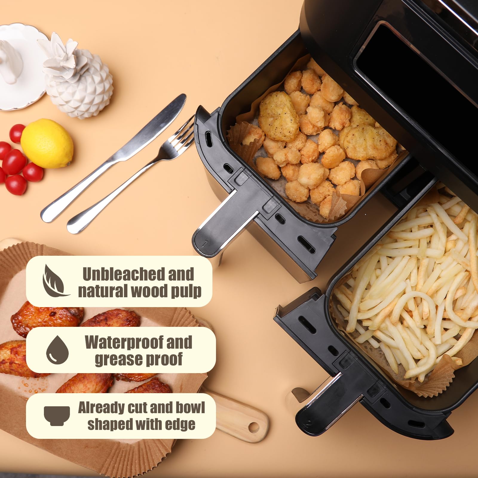 250 Pcs Disposable Non-Stick Rectangle Parchment Paper Liners for Ninja Dual Air Fryer - Perfect for Baking, Roasting & Air Frying - Fits Most Rectangular Air Fryer Baskets
