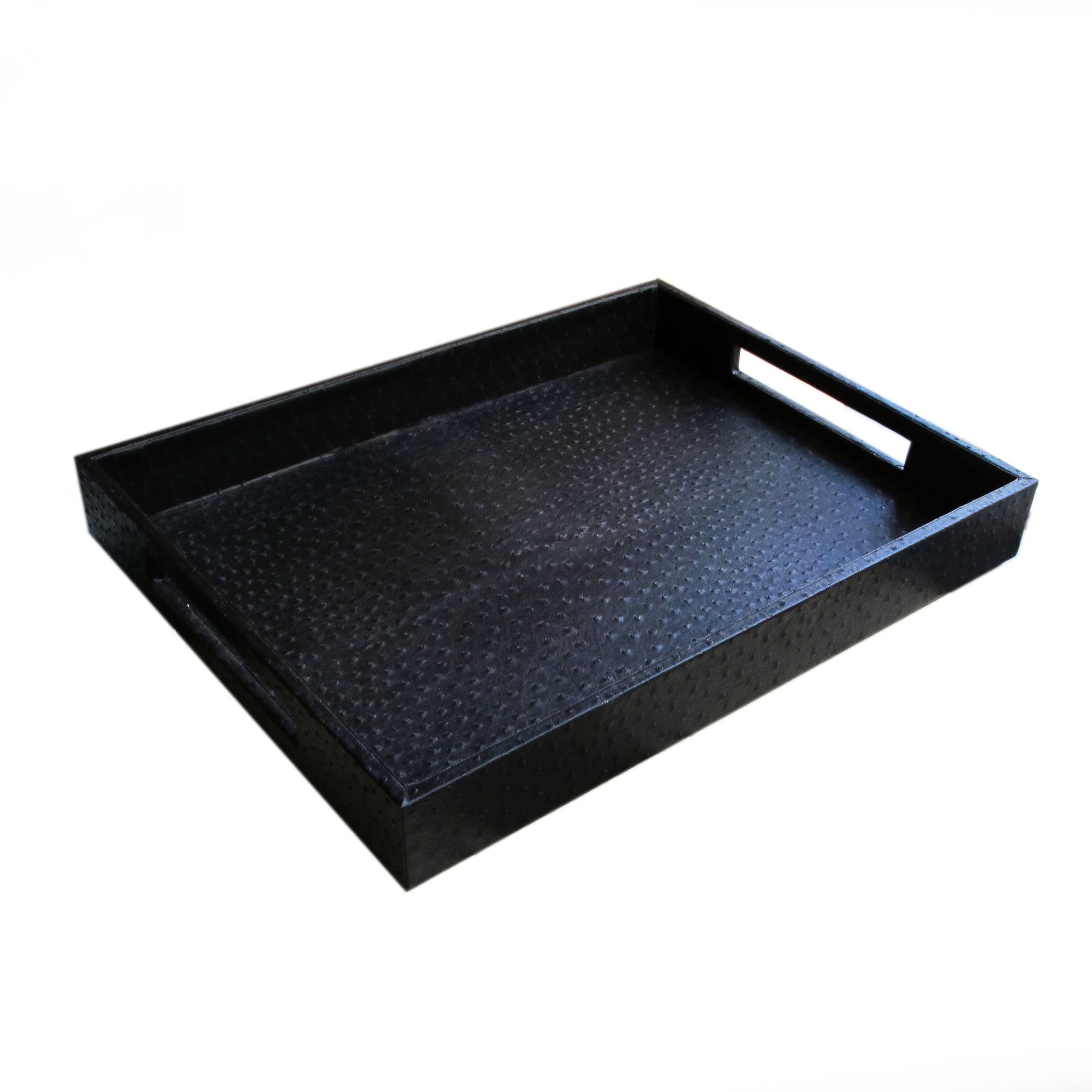 American Atelier Ostrich Faux Leather Tray - Black | Decorative Serving Tray for Dining Table, Coffee Table & Vanity Organizer | Perfect for Home Decor, Entertaining & Gift Giving